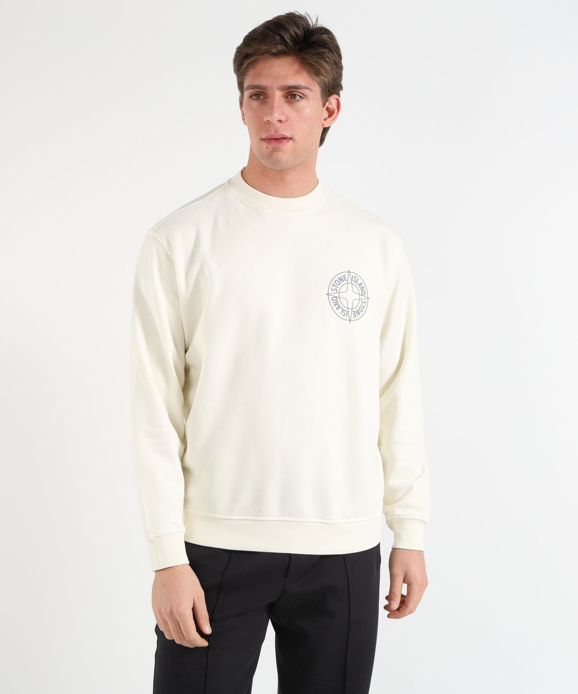 STONE ISLAND COTTON FLEECE - Felpa girocollo oversize con stampa ‘Outline Compass’