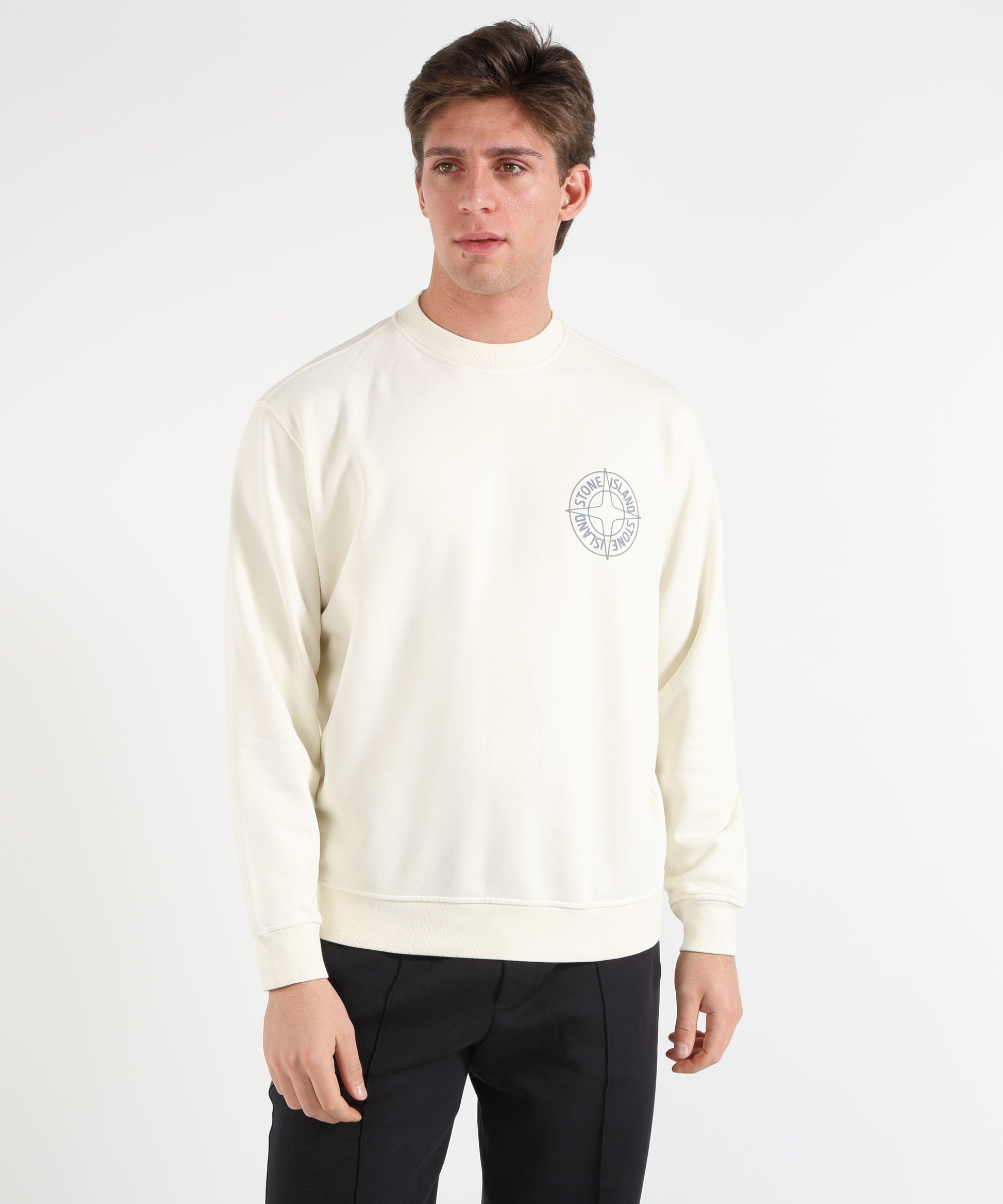 Felpe STONE ISLAND COTTON FLEECE - Felpa girocollo oversize con stampa ‘Outline Compass’ Avorio | STONE ISLAND