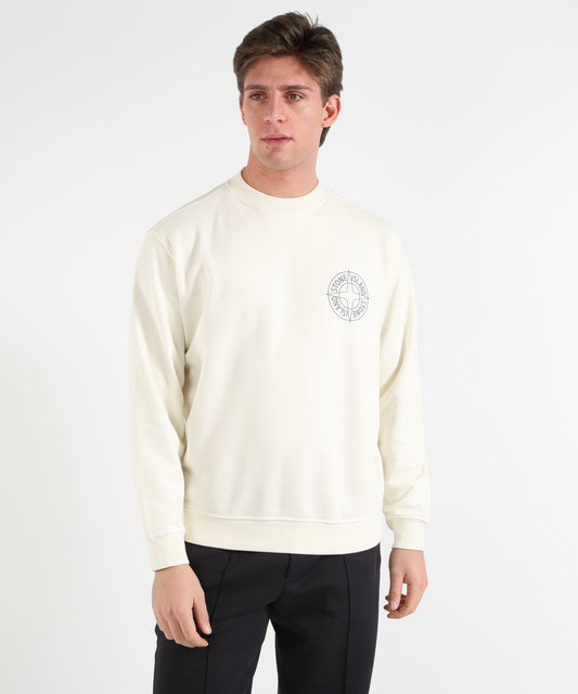 Felpe STONE ISLAND COTTON FLEECE - Felpa girocollo oversize con stampa ‘Outline Compass’ Avorio | STONE ISLAND