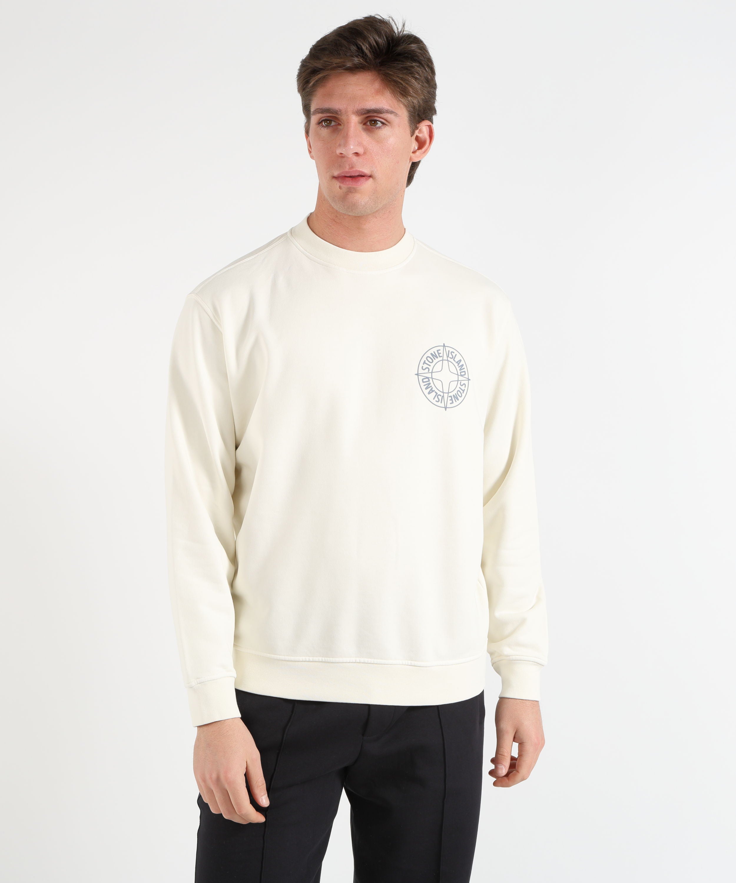Felpe STONE ISLAND COTTON FLEECE - Felpa girocollo oversize con stampa ‘Outline Compass’ Avorio | STONE ISLAND