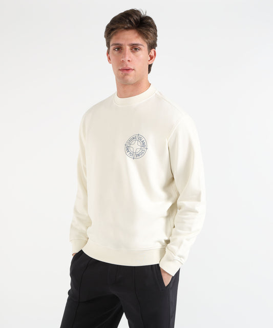 Felpe STONE ISLAND COTTON FLEECE - Felpa girocollo oversize con stampa ‘Outline Compass’ Avorio | STONE ISLAND
