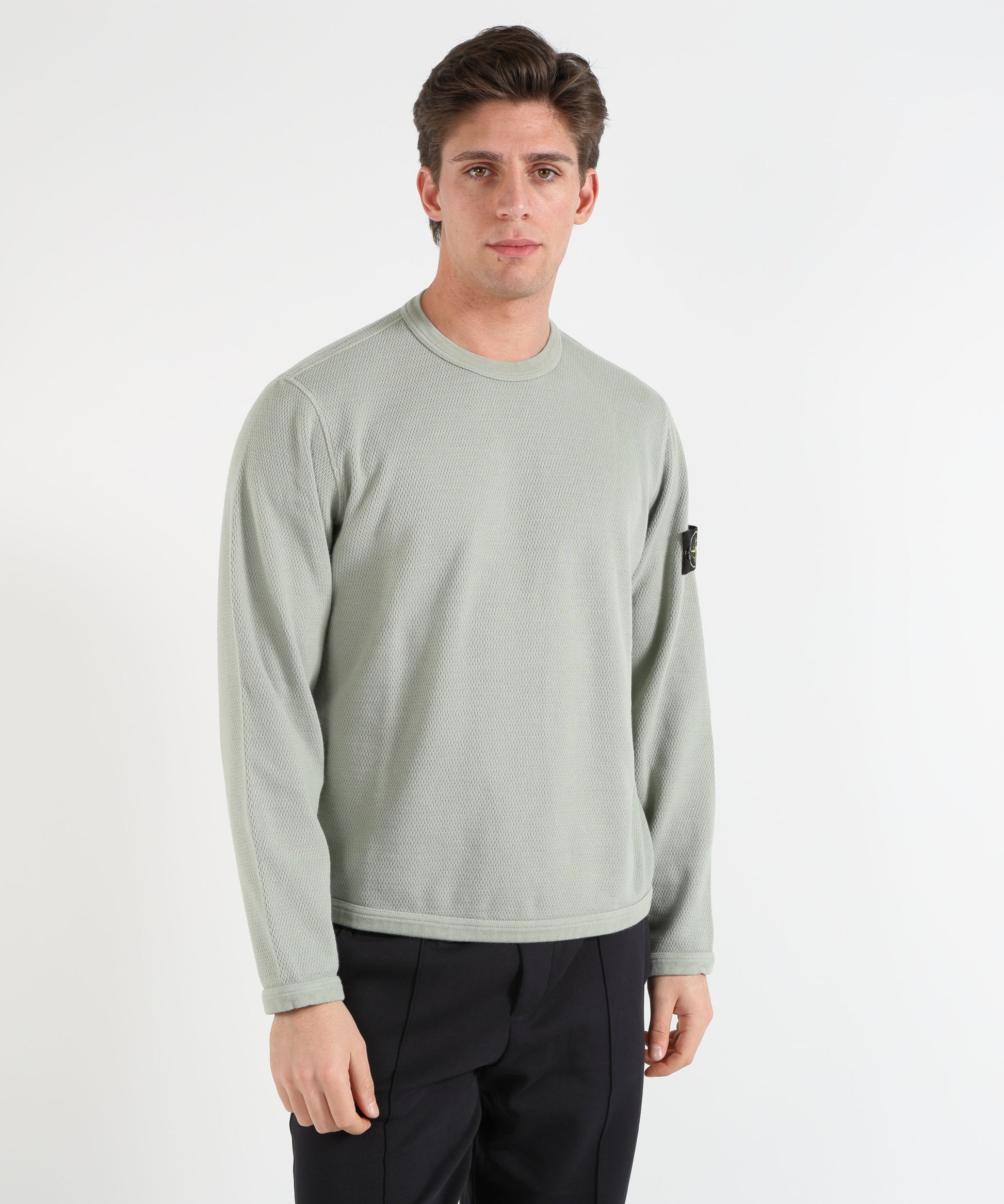 Felpe STONE ISLAND MESH STITCH ORGANIC COTTON FLEECE - Felpa girocollo vestibilità regular con bordi elasticizzati Sage | STONE ISLAND