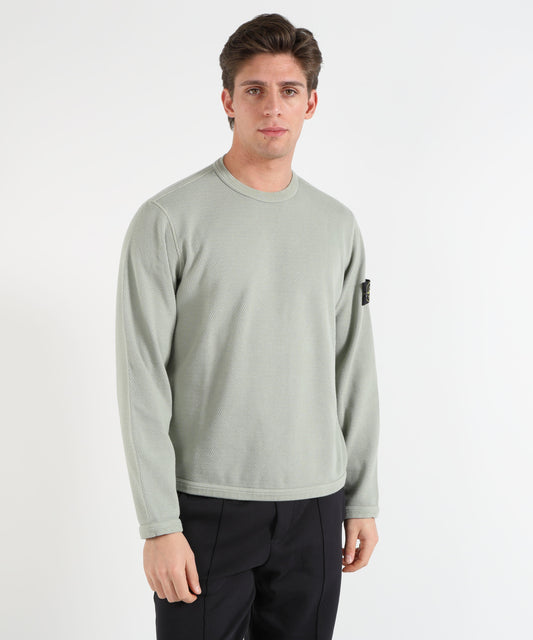 Felpe STONE ISLAND MESH STITCH ORGANIC COTTON FLEECE - Felpa girocollo vestibilità regular con bordi elasticizzati Sage | STONE ISLAND
