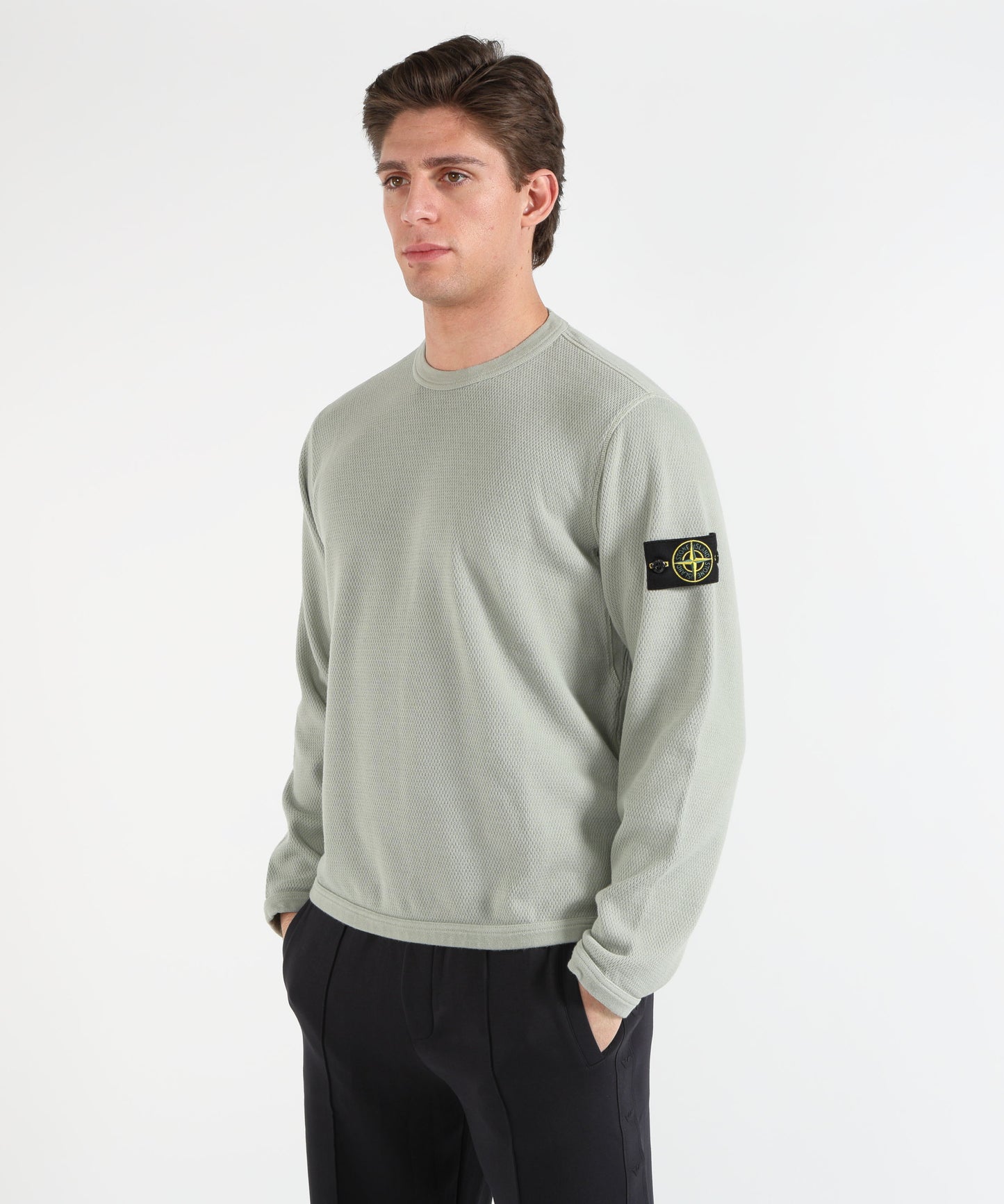 STONE ISLAND MESH STITCH ORGANIC COTTON FLEECE - Felpa girocollo vestibilità regular con bordi elasticizzati