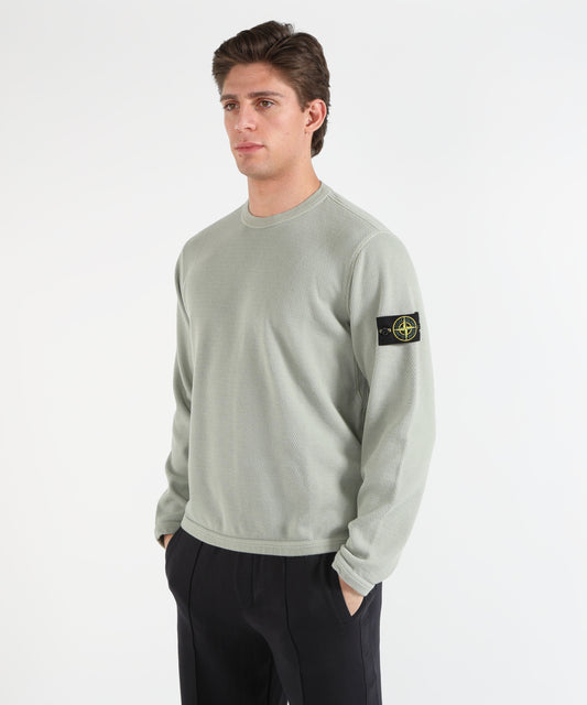 Felpe STONE ISLAND MESH STITCH ORGANIC COTTON FLEECE - Felpa girocollo vestibilità regular con bordi elasticizzati Sage | STONE ISLAND