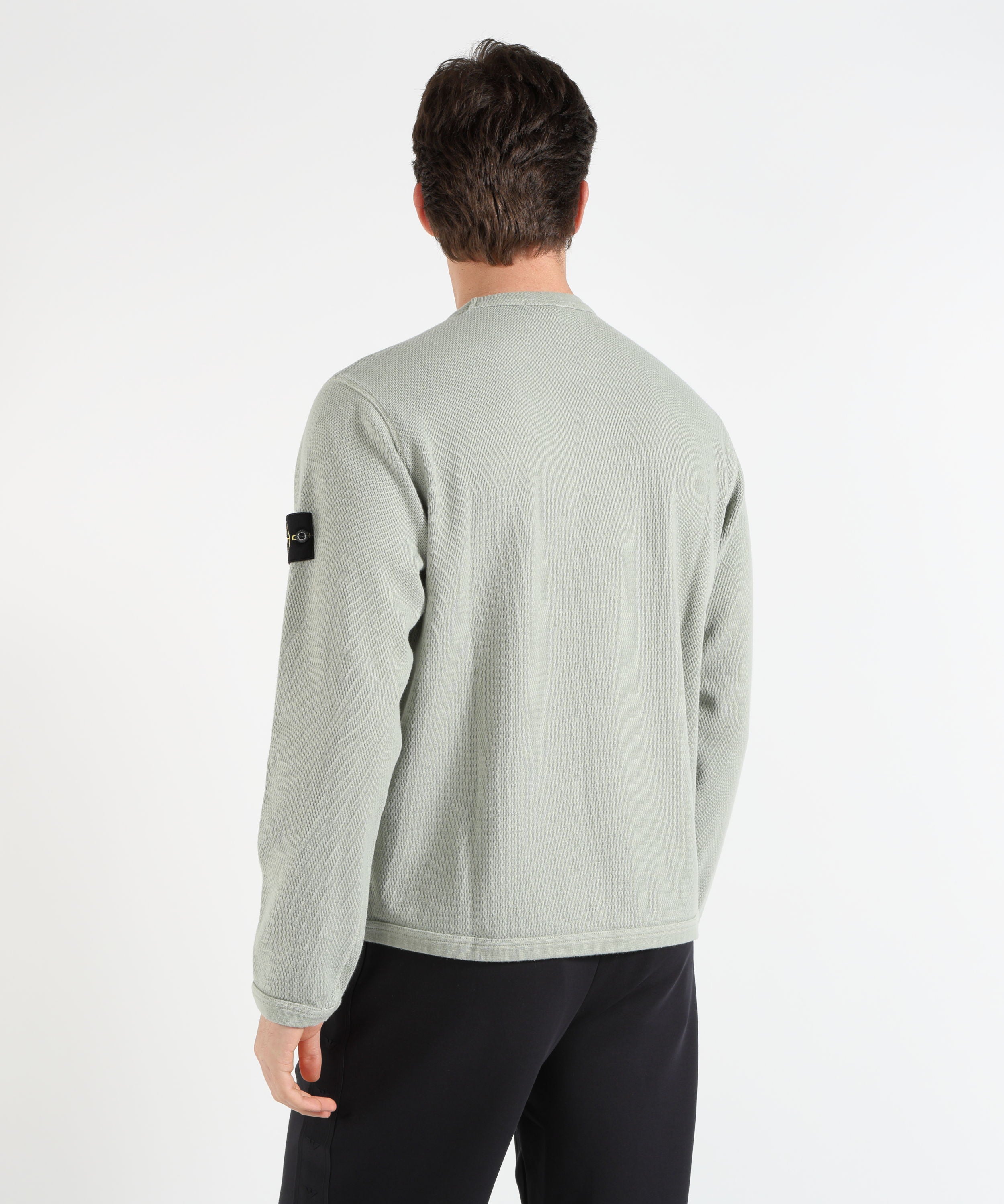 Felpe STONE ISLAND MESH STITCH ORGANIC COTTON FLEECE - Felpa girocollo vestibilità regular con bordi elasticizzati Sage | STONE ISLAND