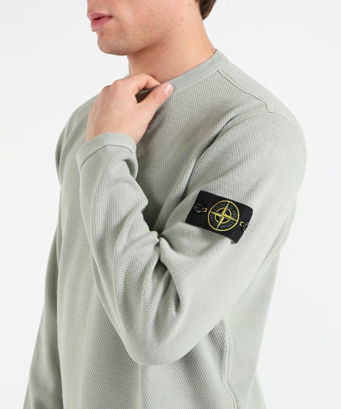 STONE ISLAND MESH STITCH ORGANIC COTTON FLEECE - Felpa girocollo vestibilità regular con bordi elasticizzati