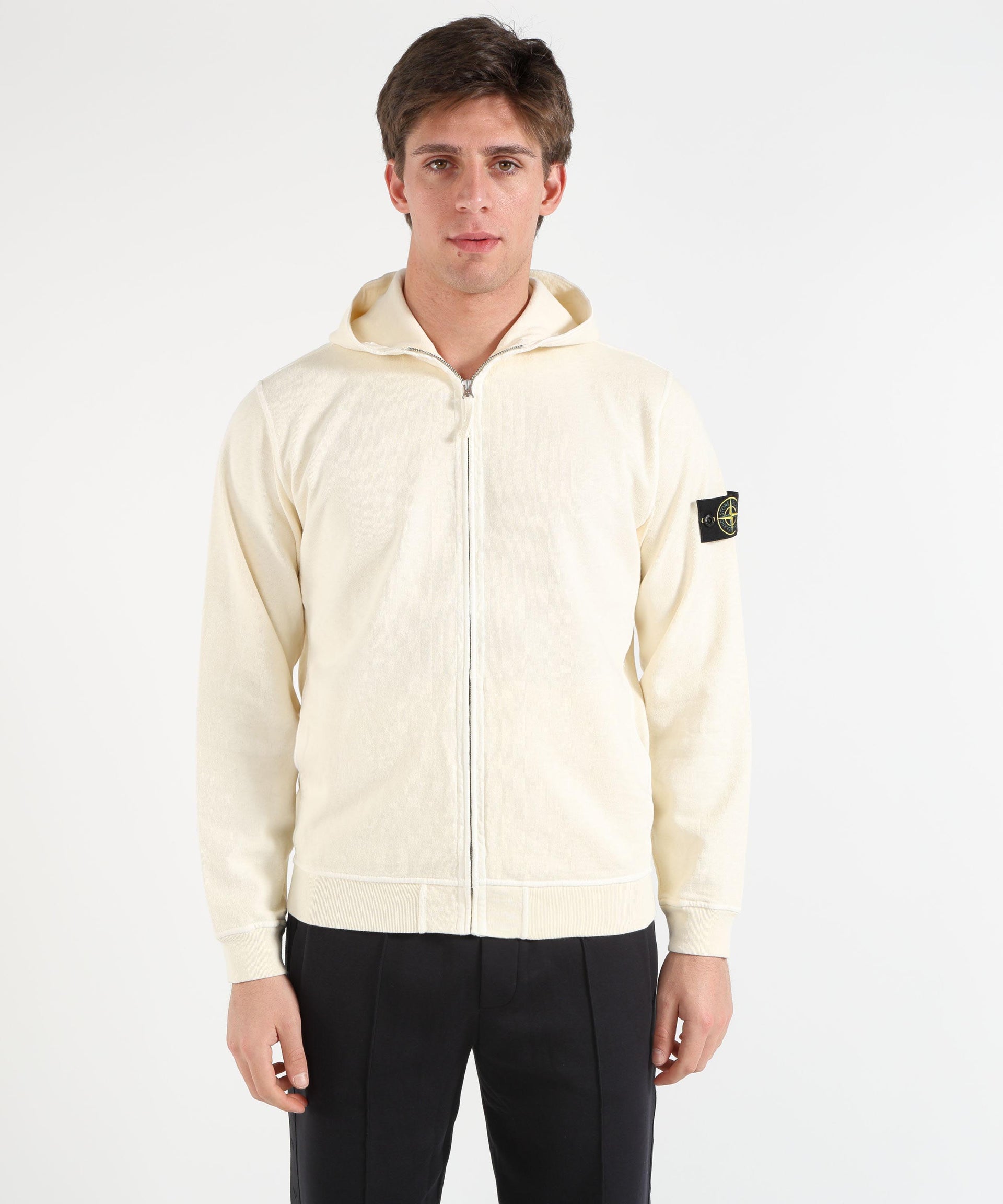 STONE ISLAND MALFILÉ FLEECE 'OLD' EFFECT - Felpa vestibilità regular con cappuccio, zip e tasche