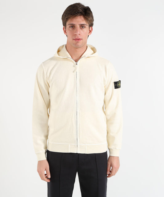 STONE ISLAND MALFILÉ FLEECE 'OLD' EFFECT - Felpa vestibilità regular con cappuccio, zip e tasche