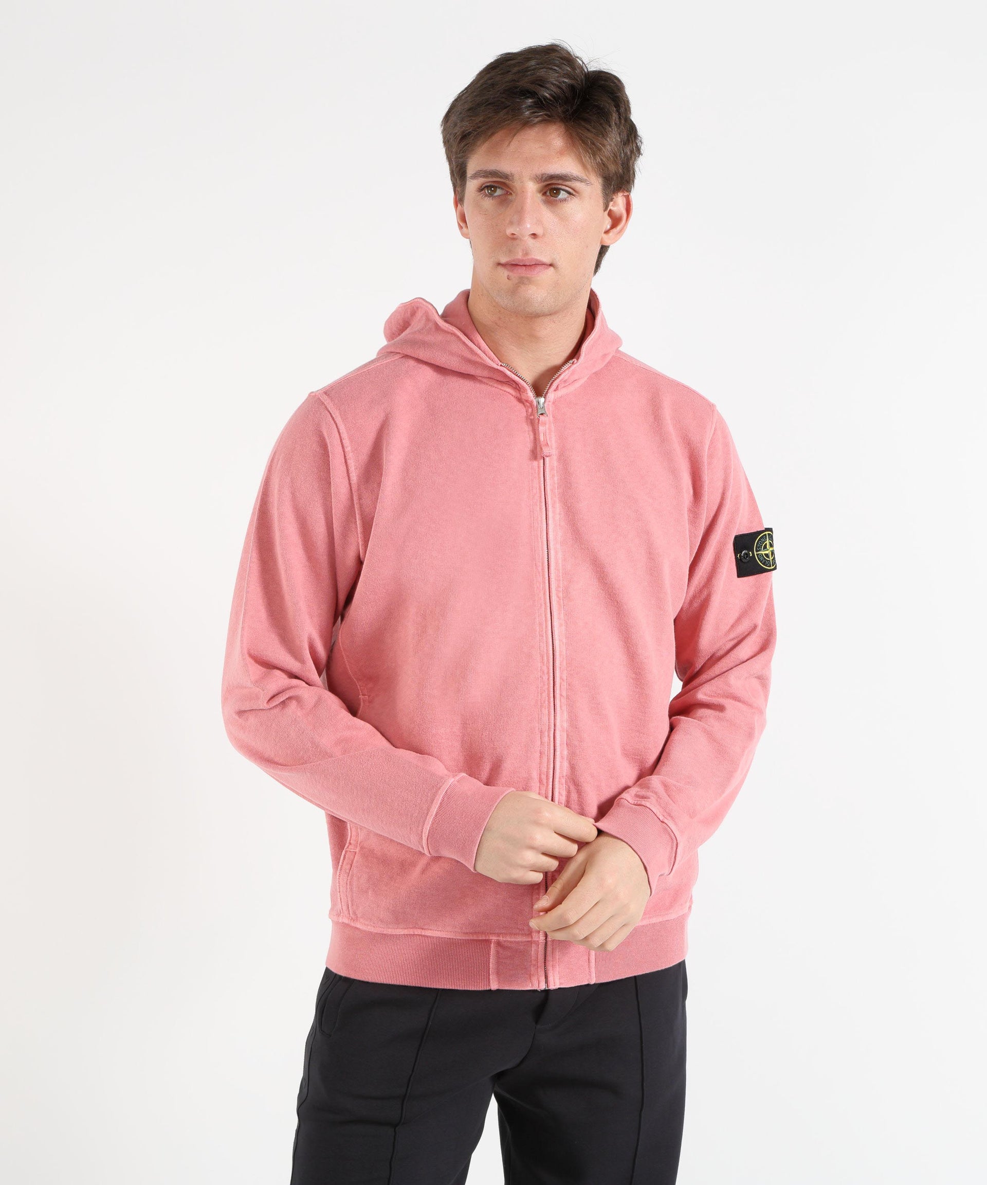 STONE ISLAND MALFILÉ FLEECE 'OLD' EFFECT - Felpa vestibilità regular con cappuccio, zip e tasche