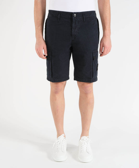 STONE ISLAND BRUSHED ORGANIC COTTON CANVAS 'OLD' EFFECT - Shorts cargo vestibilità slim con tasche con zip