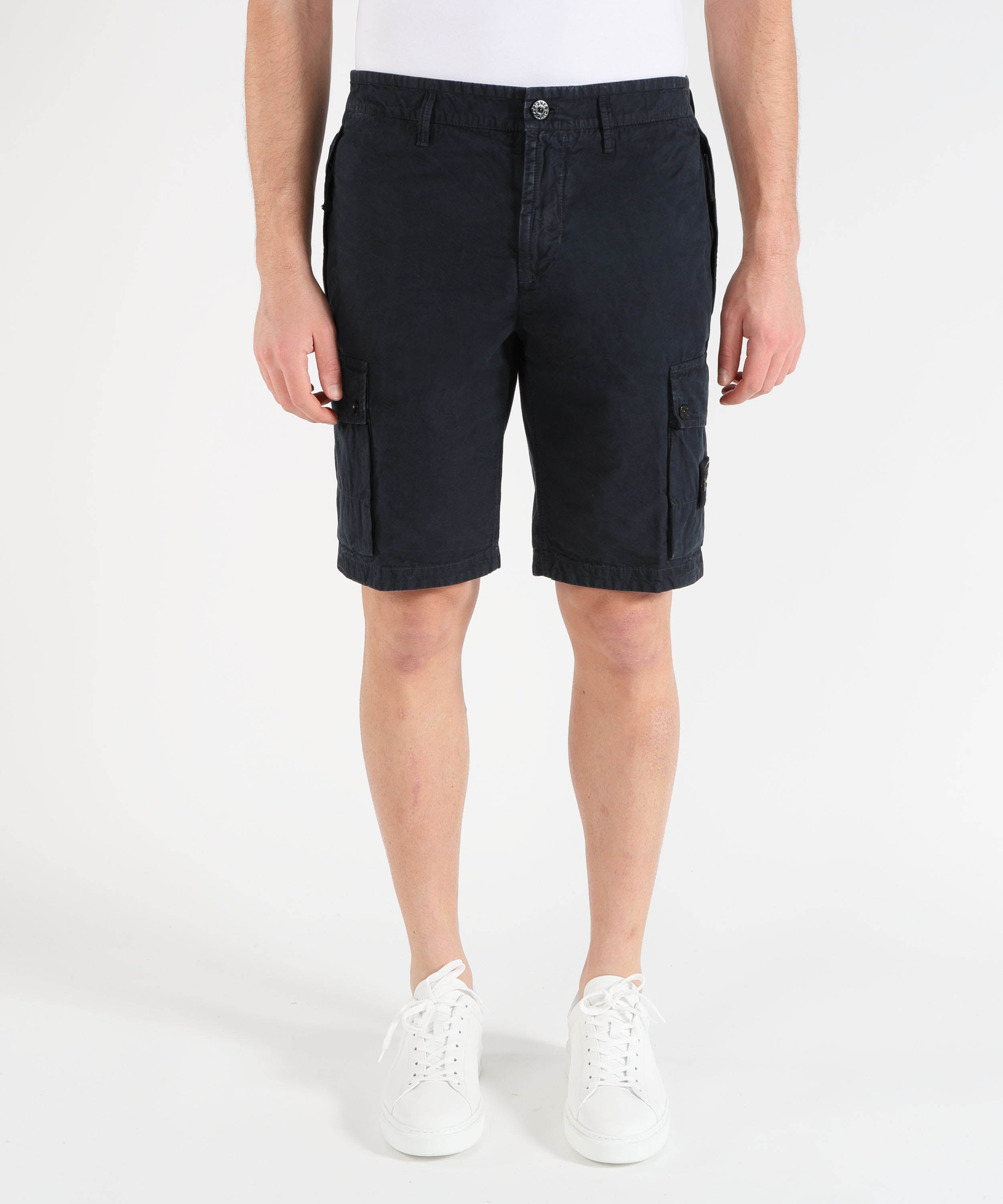 Bermuda STONE ISLAND BRUSHED ORGANIC COTTON CANVAS 'OLD' EFFECT - Shorts cargo vestibilità slim con tasche con zip Navy | STONE ISLAND