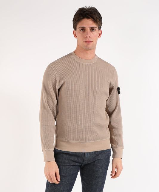 Felpe STONE ISLAND ORGANIC COTTON WAFFLE FLEECE - Felpa girocollo vestibilità regular Deserto | STONE ISLAND