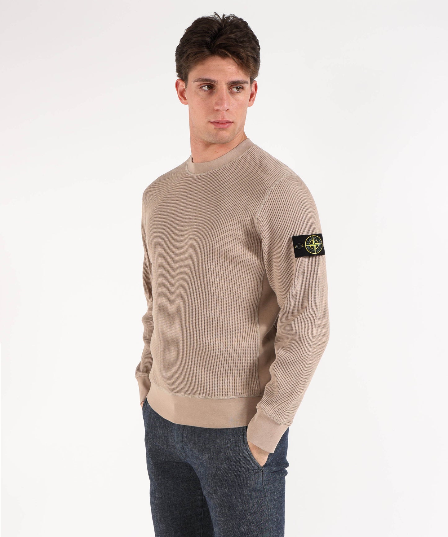 STONE ISLAND ORGANIC COTTON WAFFLE FLEECE - Felpa girocollo vestibilità regular