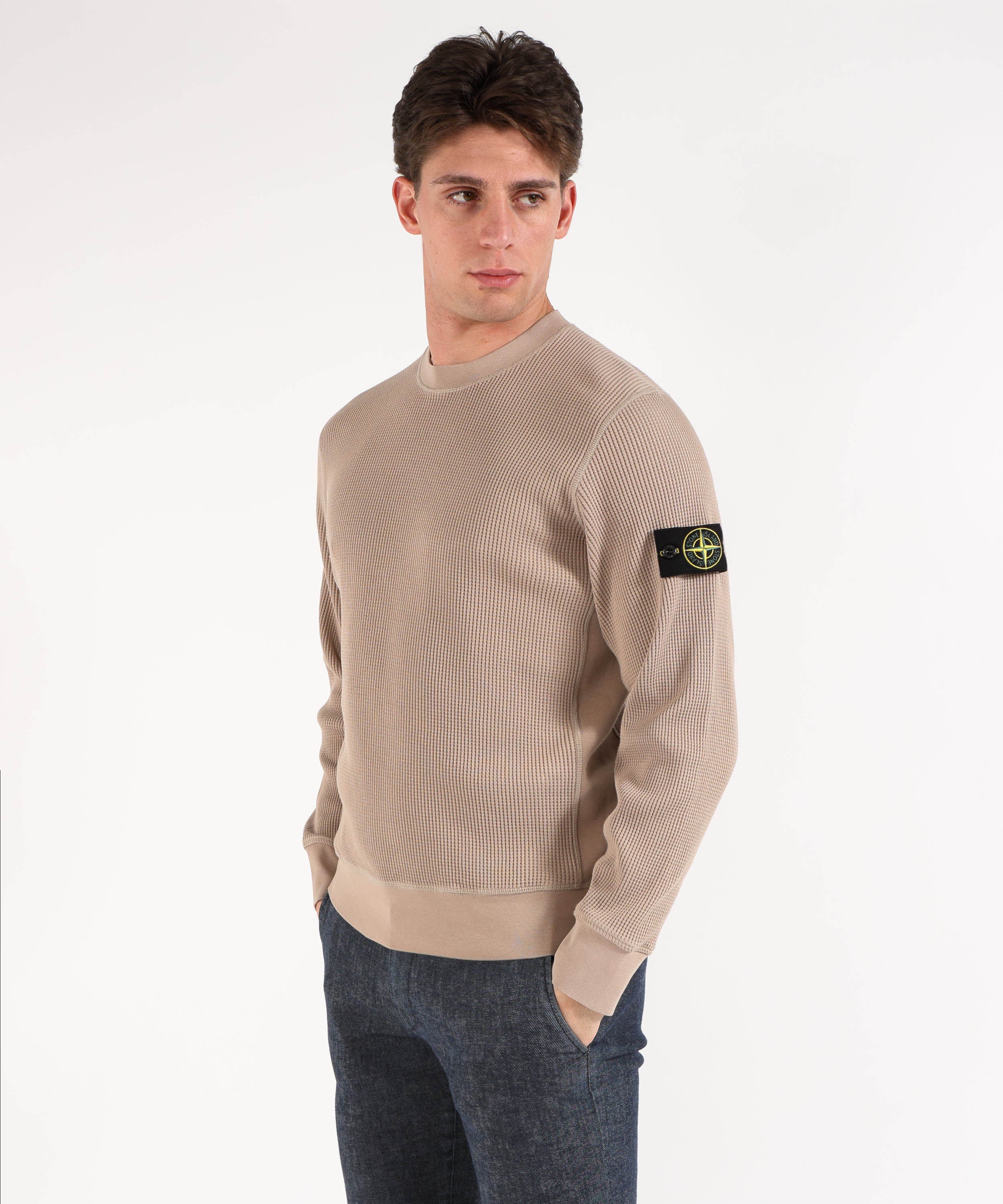 Felpe STONE ISLAND ORGANIC COTTON WAFFLE FLEECE - Felpa girocollo vestibilità regular Deserto | STONE ISLAND