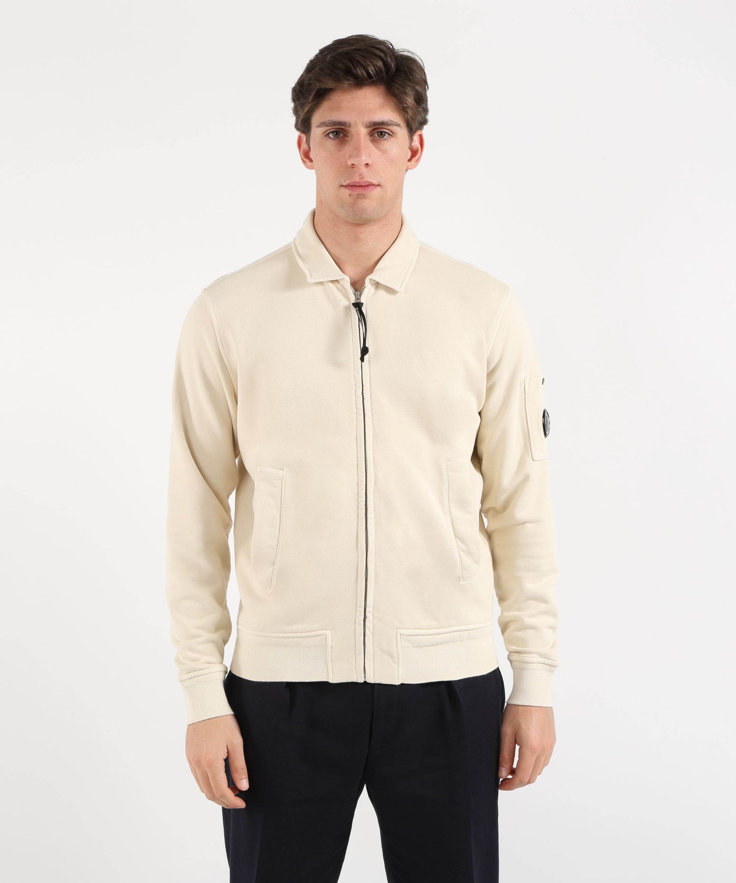 C.P. COMPANY Cotton Diagonal Fleece Zip Lens Sweatshirt