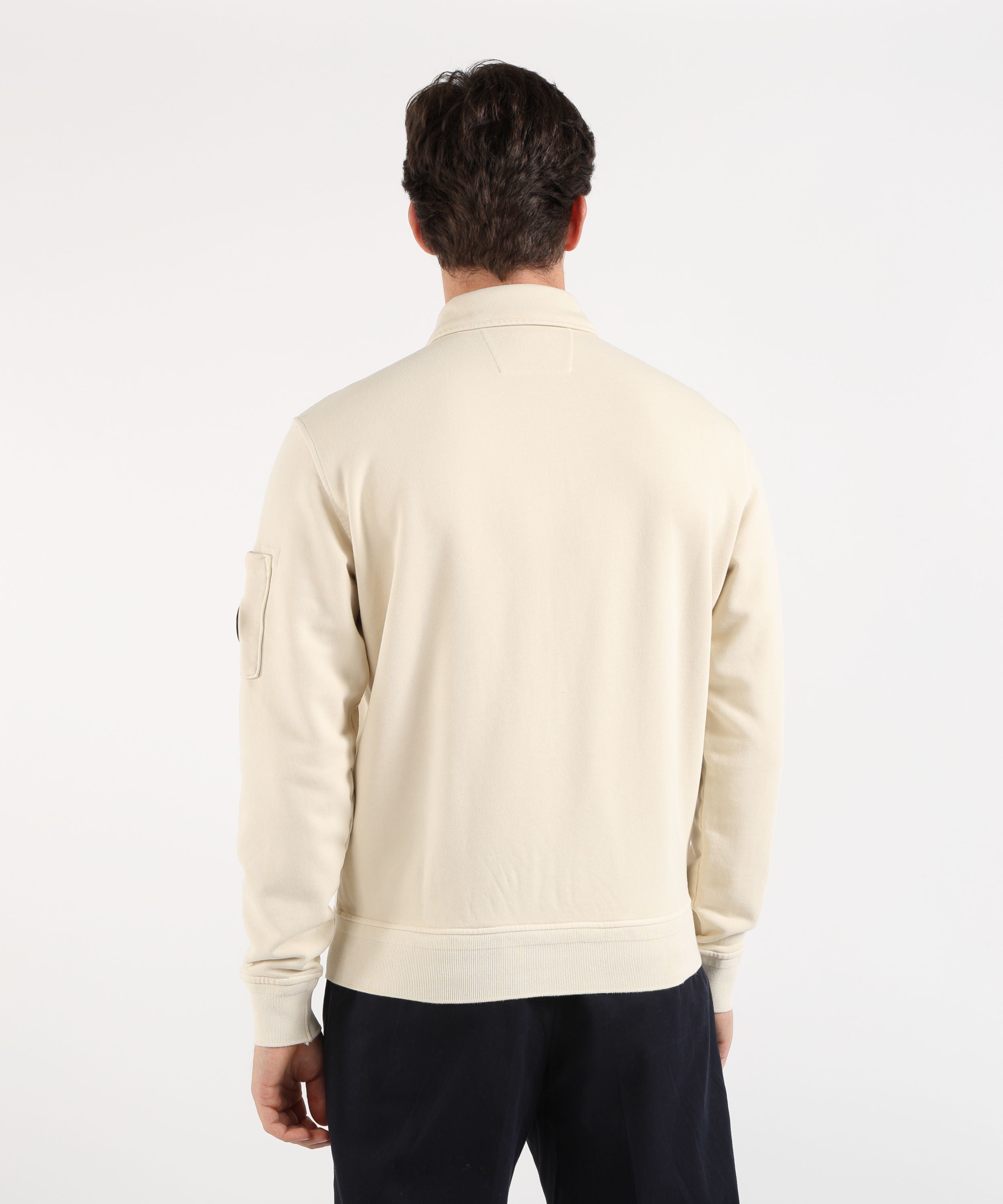 C.P. COMPANY Cotton Diagonal Fleece Zip Lens Sweatshirt