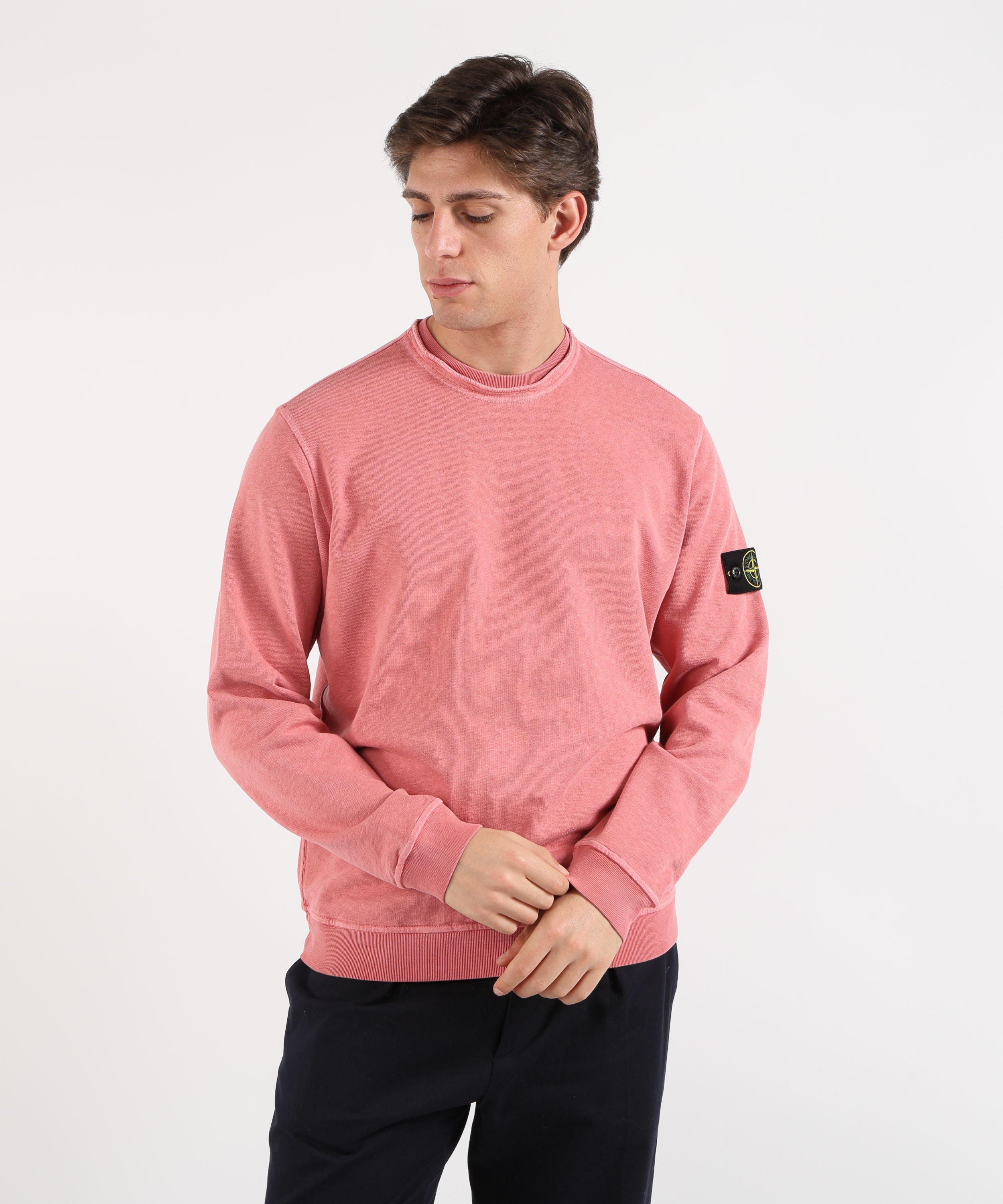 Felpe STONE ISLAND MALFILÉ FLEECE 'OLD' EFFECT - Felpa girocollo vestibilità regular Rosa | STONE ISLAND