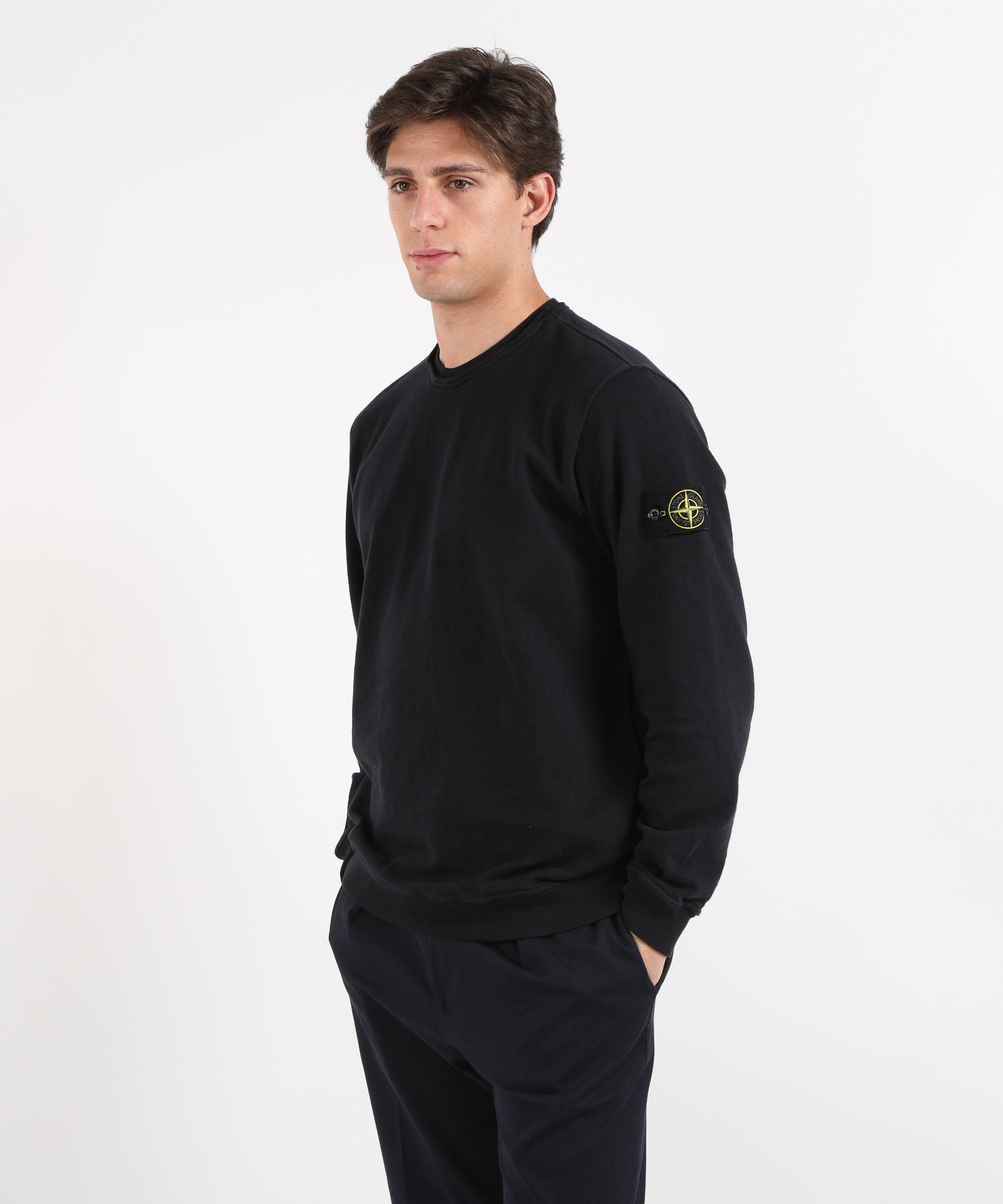 Felpe STONE ISLAND MALFILÉ FLEECE 'OLD' EFFECT - Felpa girocollo vestibilità regular Navy | STONE ISLAND