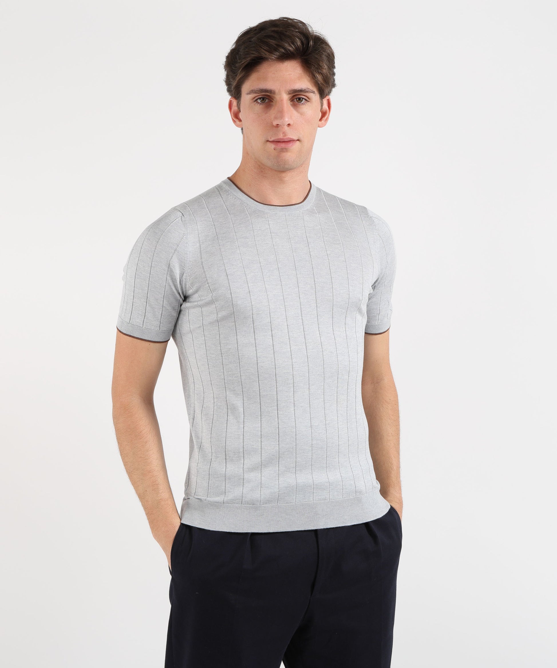 Knitwear GRAN SASSO Summer crew-neck top with contrast trim Grigio | GRAN SASSO