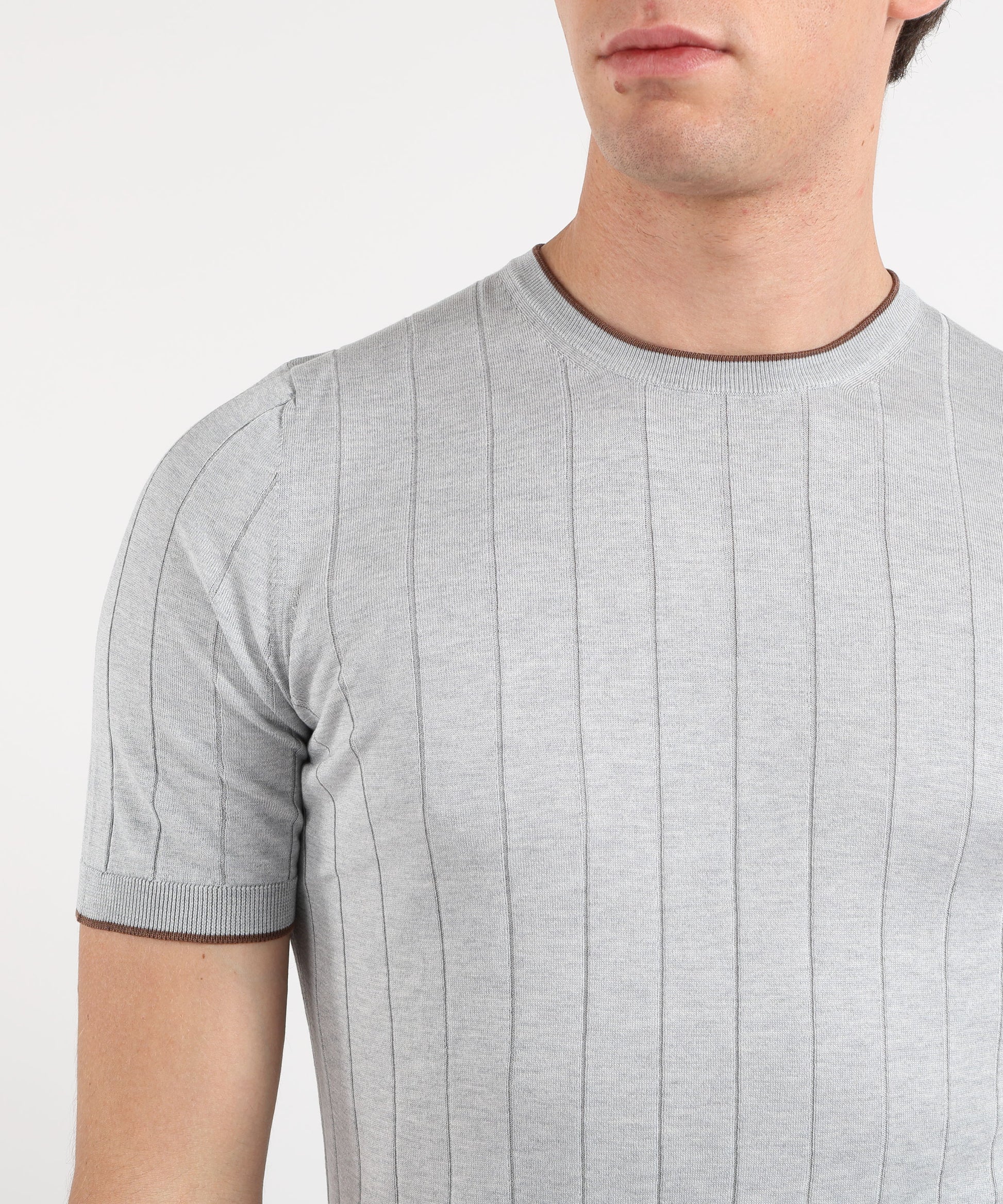 Knitwear GRAN SASSO Summer crew-neck top with contrast trim Grigio | GRAN SASSO