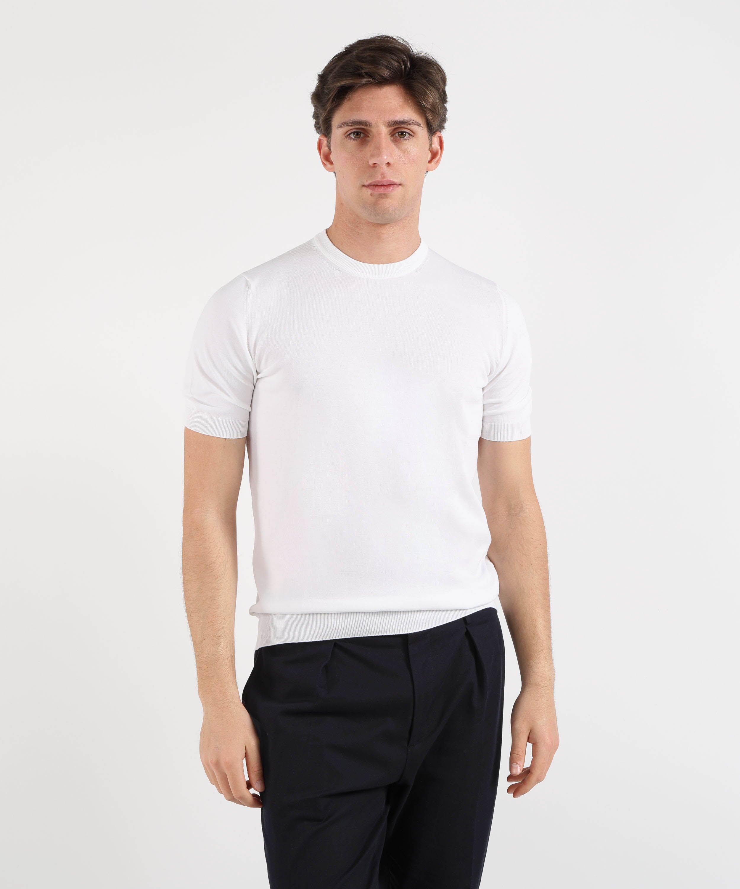 Maglie GRAN SASSO Maglia Girocollo Manica Corta con Finta Molla Bianco | GRAN SASSO