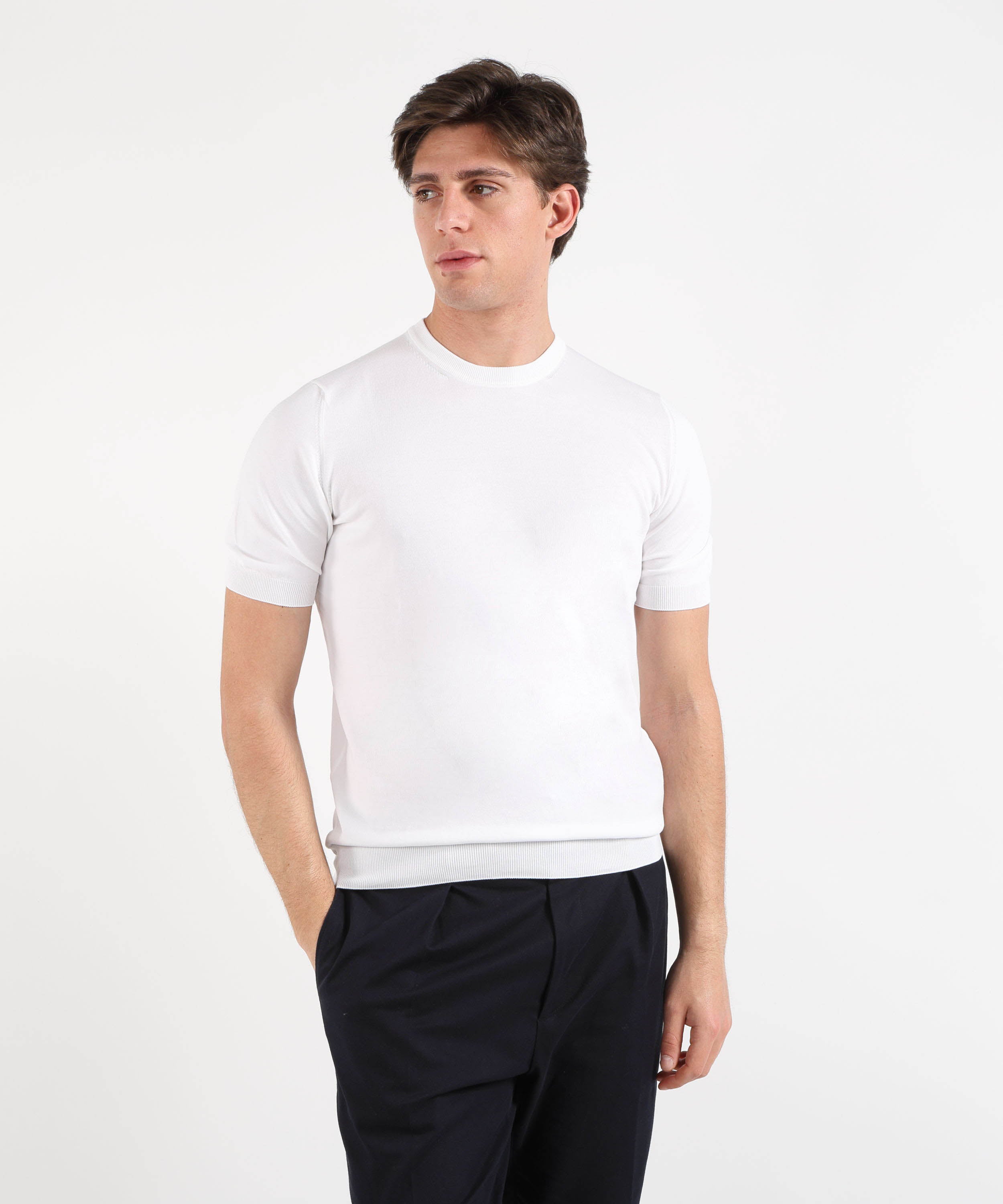 Maglie GRAN SASSO Maglia Girocollo Manica Corta con Finta Molla Bianco | GRAN SASSO