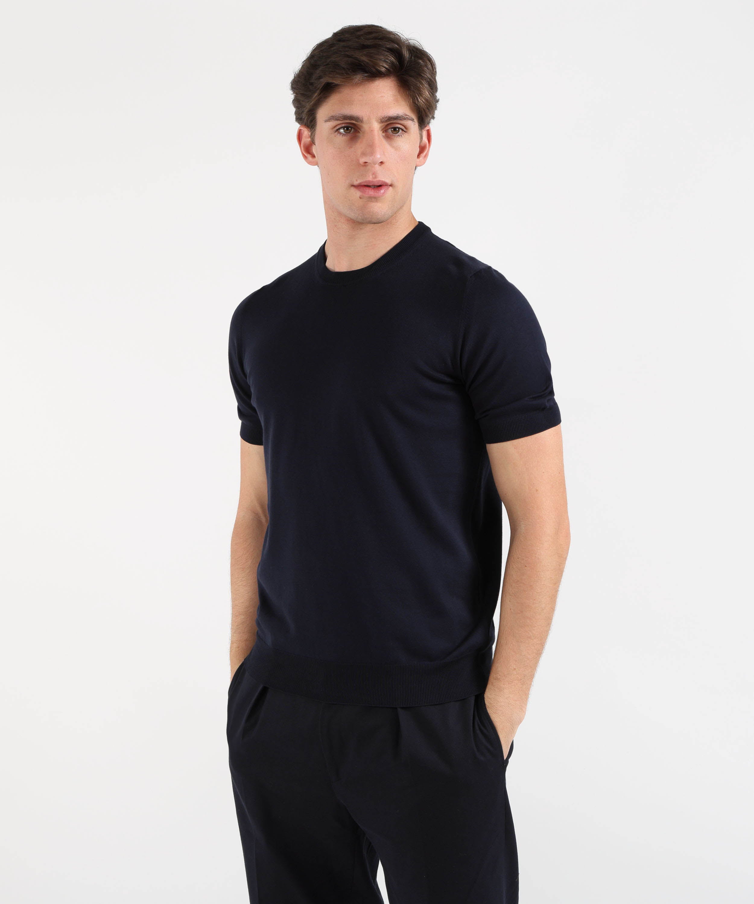 Maglie GRAN SASSO Maglia Girocollo Manica Corta con Finta Molla Nero | GRAN SASSO