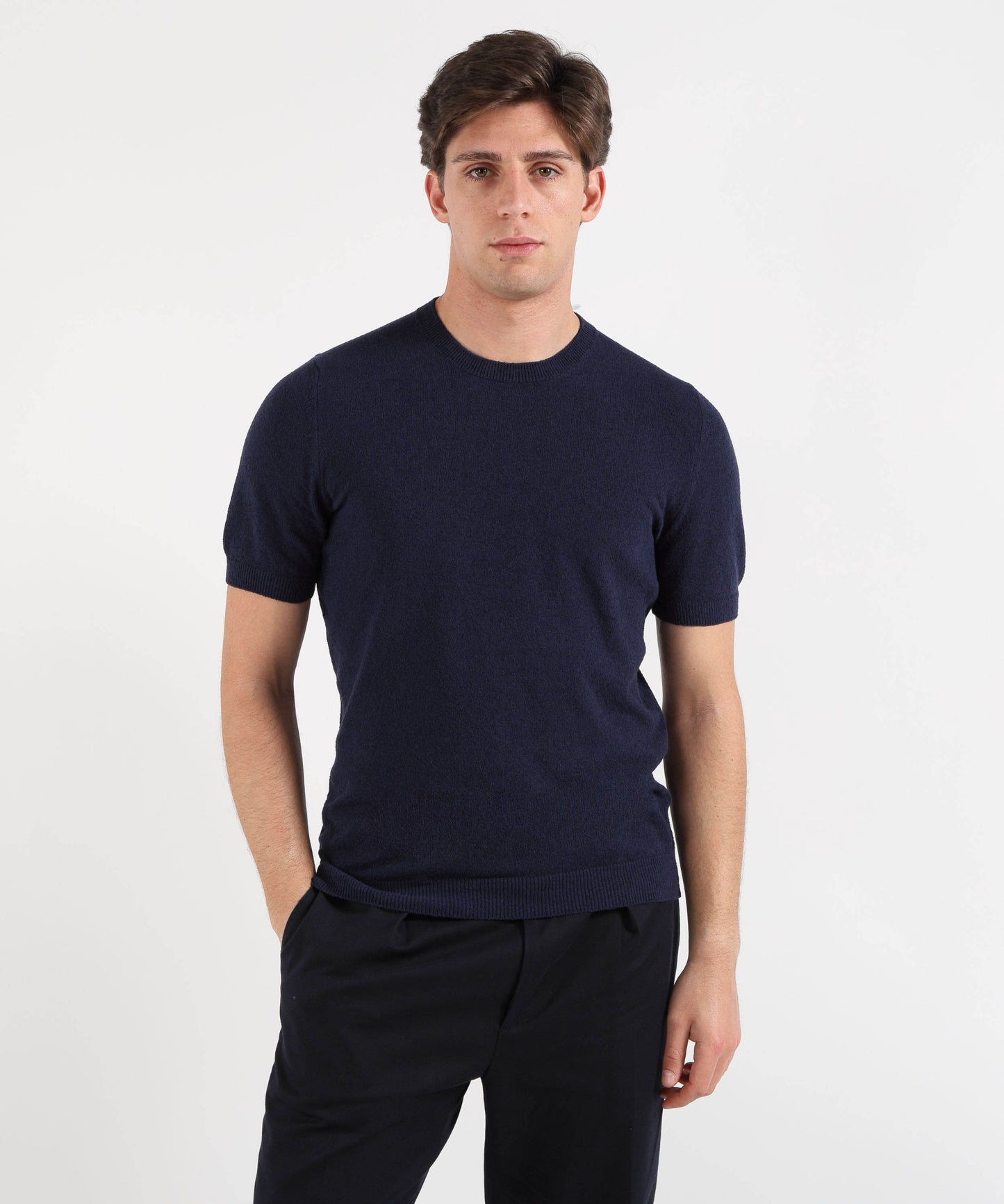 GRAN SASSO Short-sleeve crew-neck top in solid color