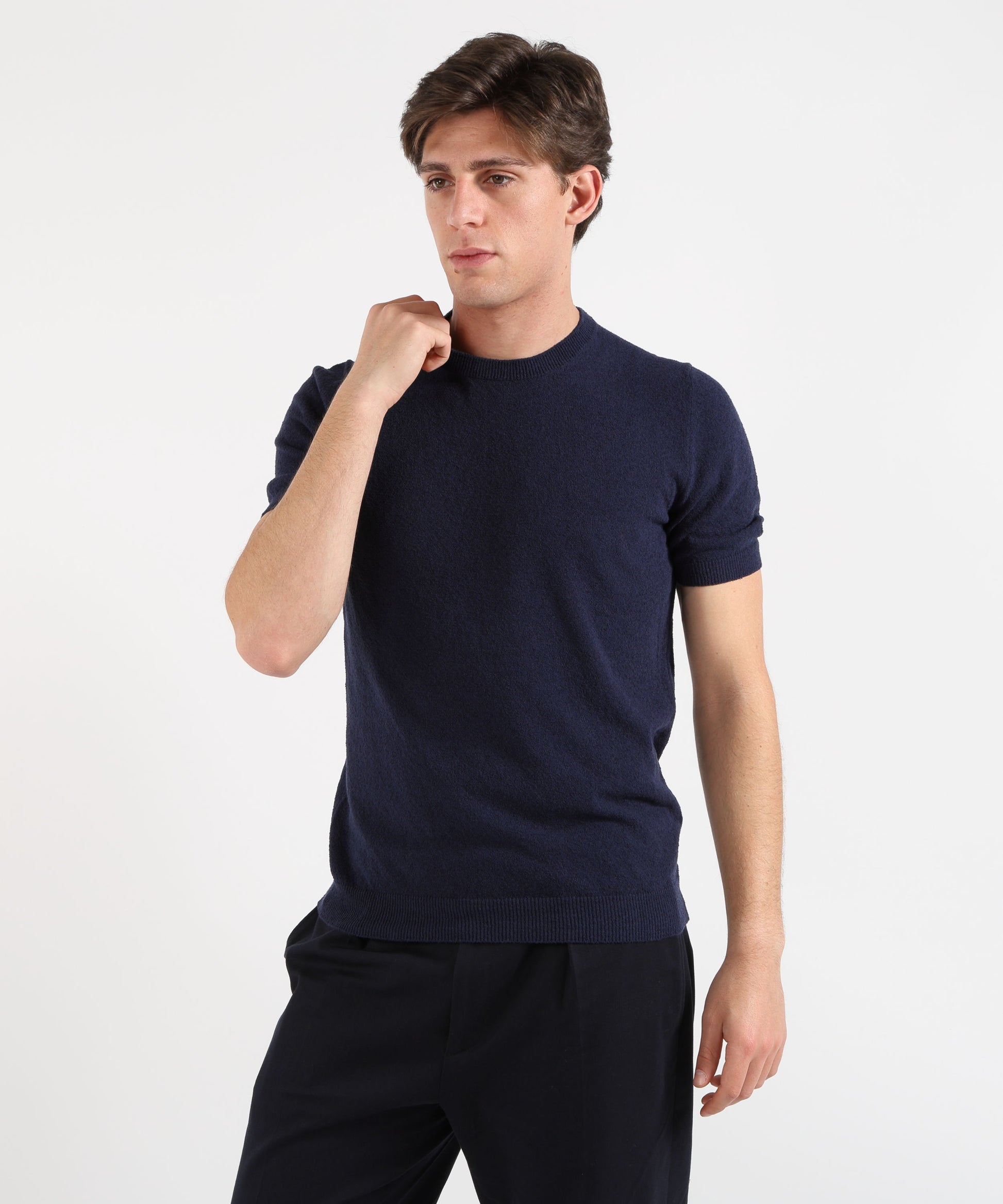 Knitwear GRAN SASSO Short-sleeve crew-neck top in solid color Blu | GRAN SASSO
