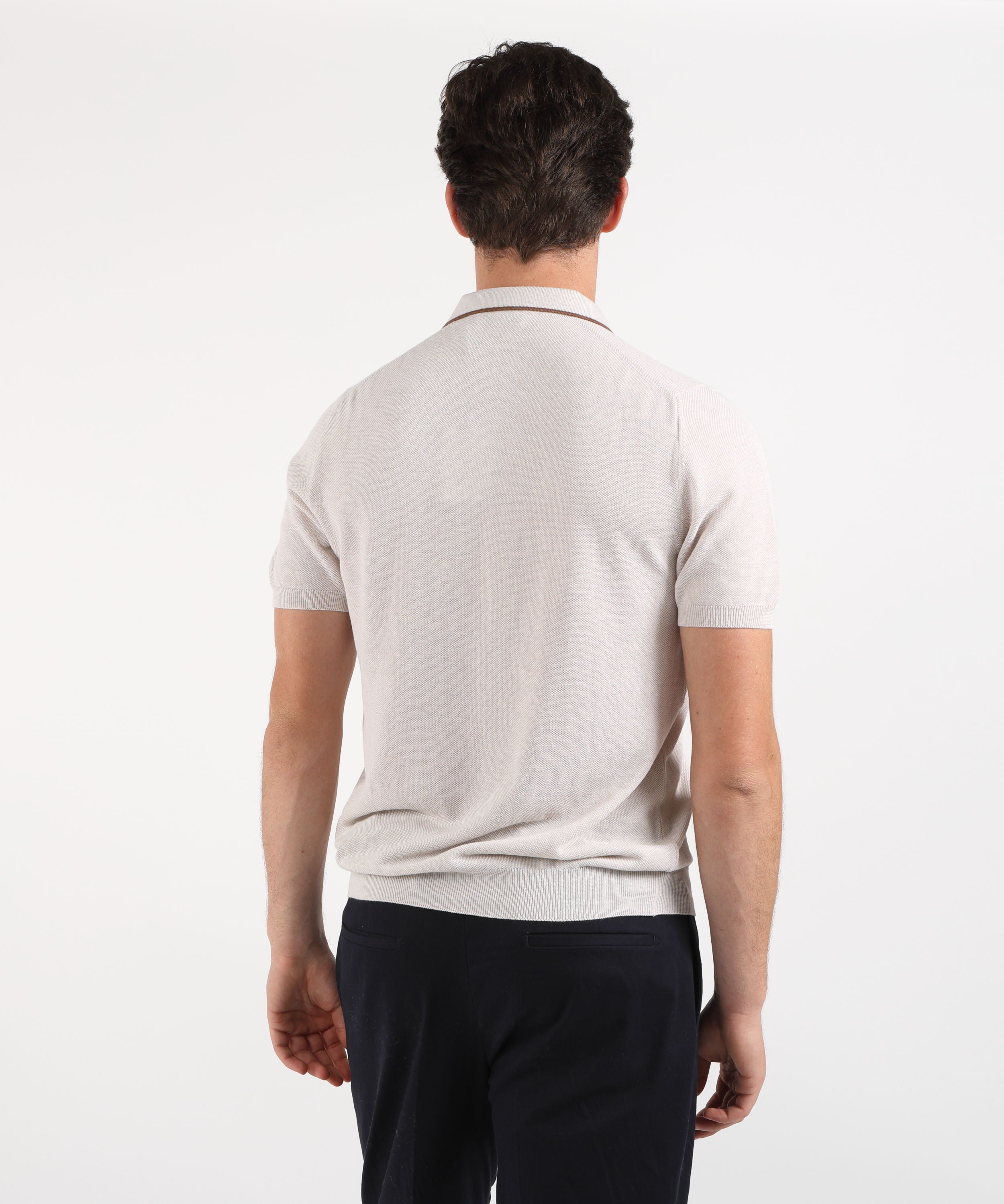 Polo GRAN SASSO Polo Manica Corta Effetto Nido d’Ape con Riga a Contrasto Tortora | GRAN SASSO