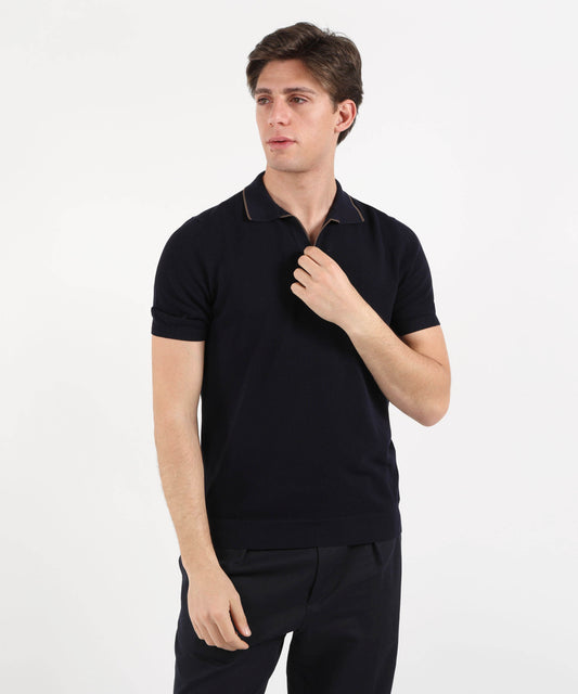 GRAN SASSO Polo Manica Corta Effetto Nido d’Ape con Riga a Contrasto