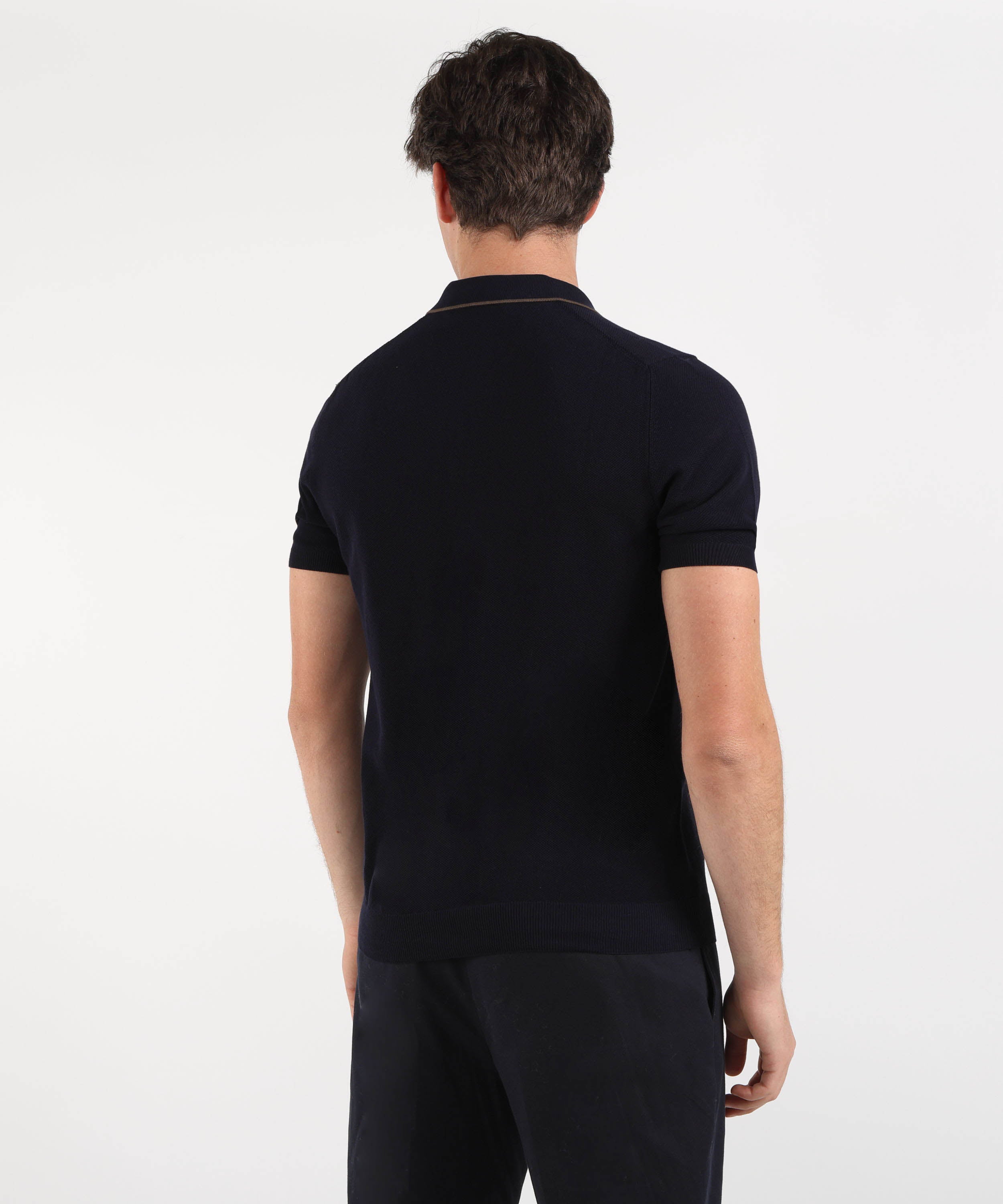 Polo GRAN SASSO Polo Manica Corta Effetto Nido d’Ape con Riga a Contrasto Nero | GRAN SASSO