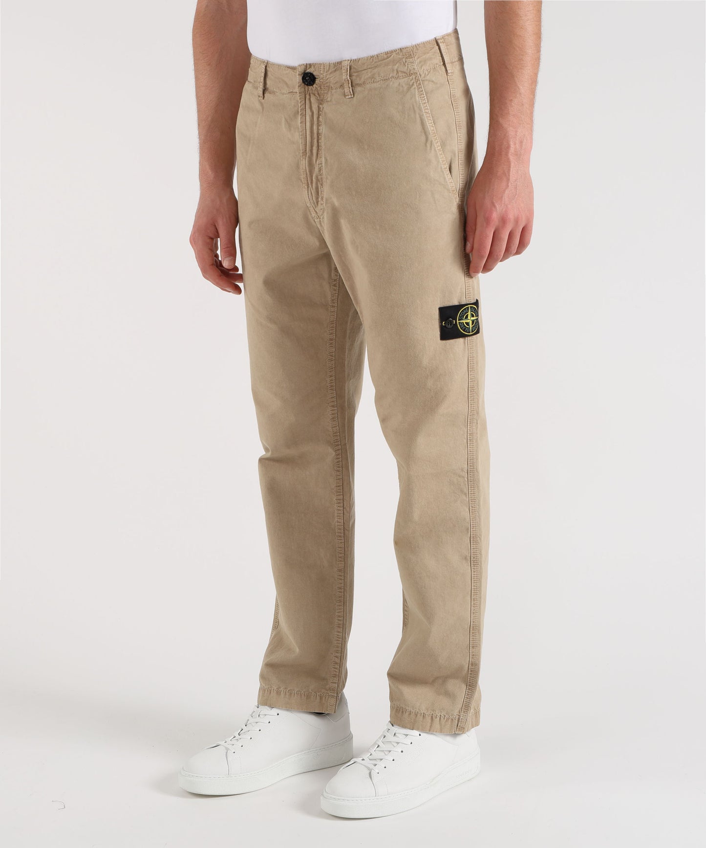 STONE ISLAND BRUSHED ORGANIC COTTON CANVAS 'OLD' EFFECT - Pantalone chino vestibilità regular con tasche con bottone automatico