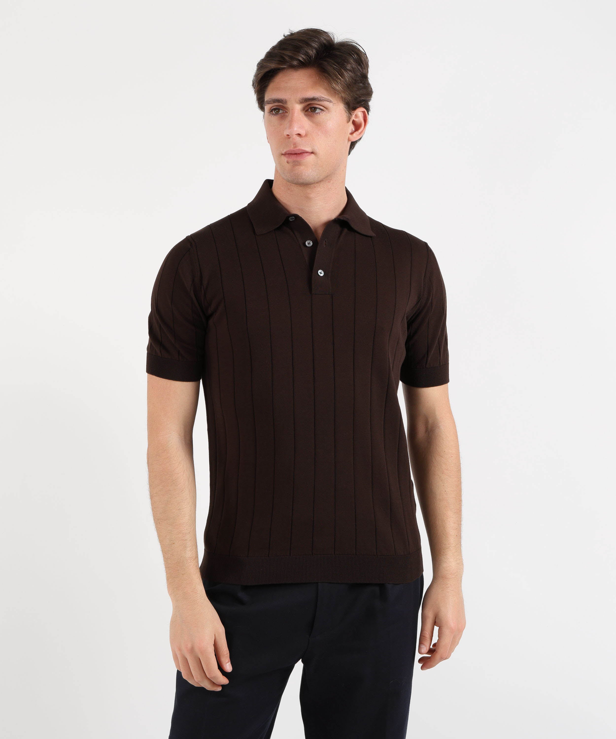 Polo FILIPPO DE LAURENTIIS Polo manica corta con bottoni e polsini effetto molla Testa di moro | FILIPPO DE LAURENTIIS