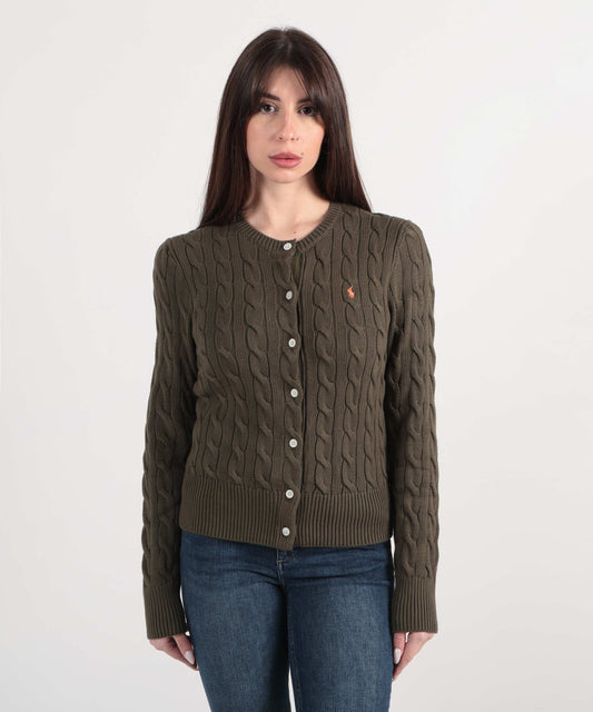 POLO RALPH LAUREN Cardigan a collo a treccia in cotone a maglia