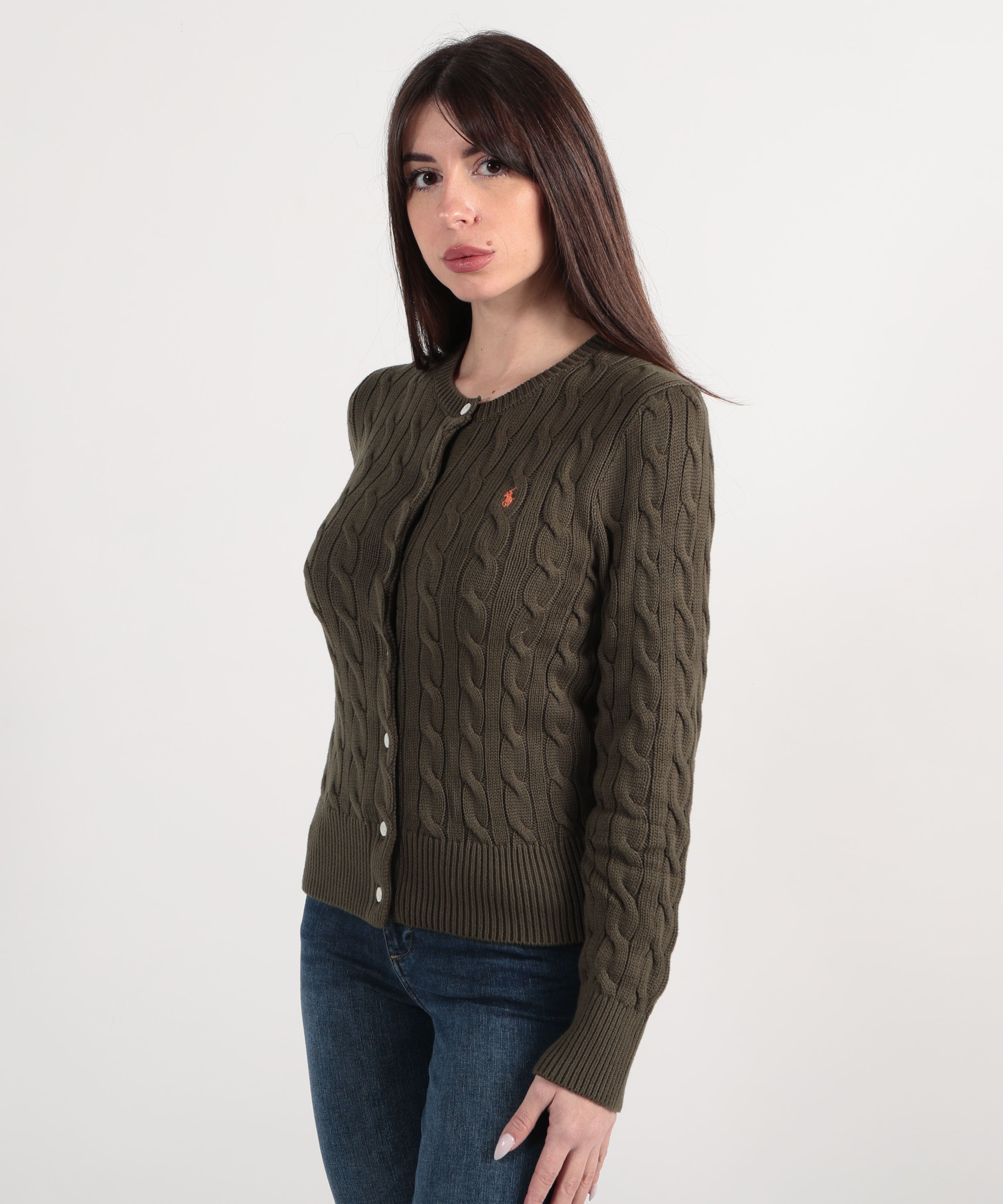 POLO RALPH LAUREN Cardigan a collo a treccia in cotone a maglia