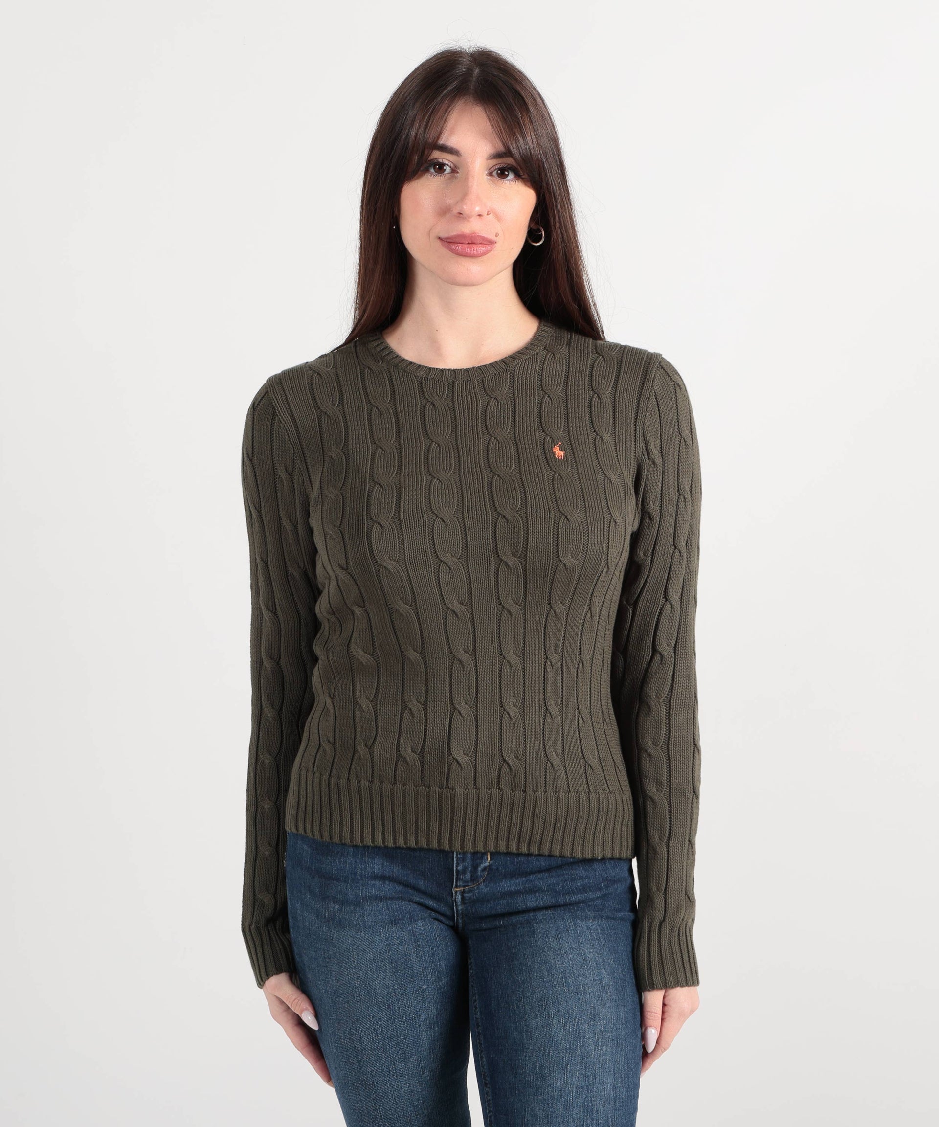 POLO RALPH LAUREN Maglione a collo a giro in cotone a trecce