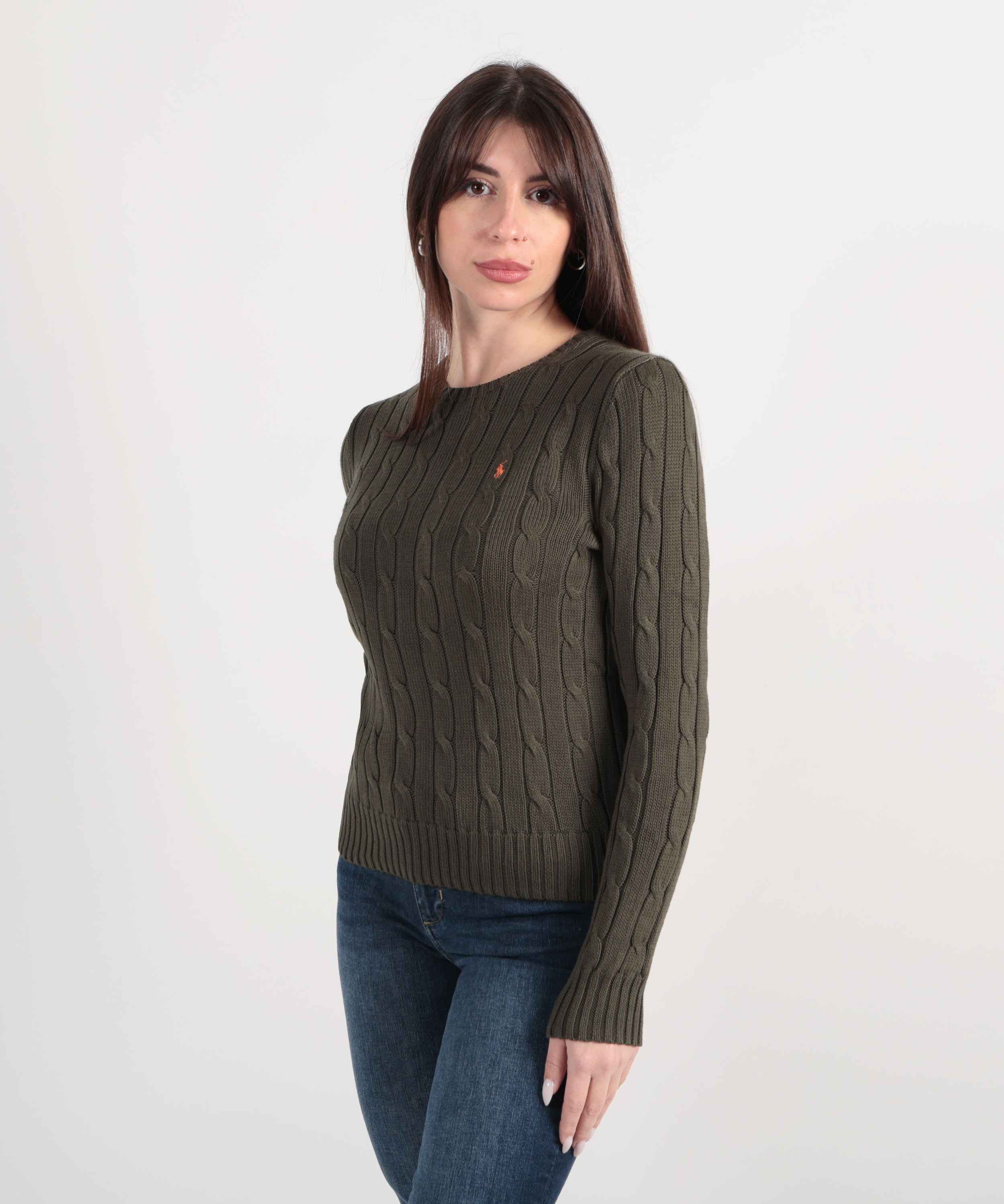 POLO RALPH LAUREN Maglione a collo a giro in cotone a trecce