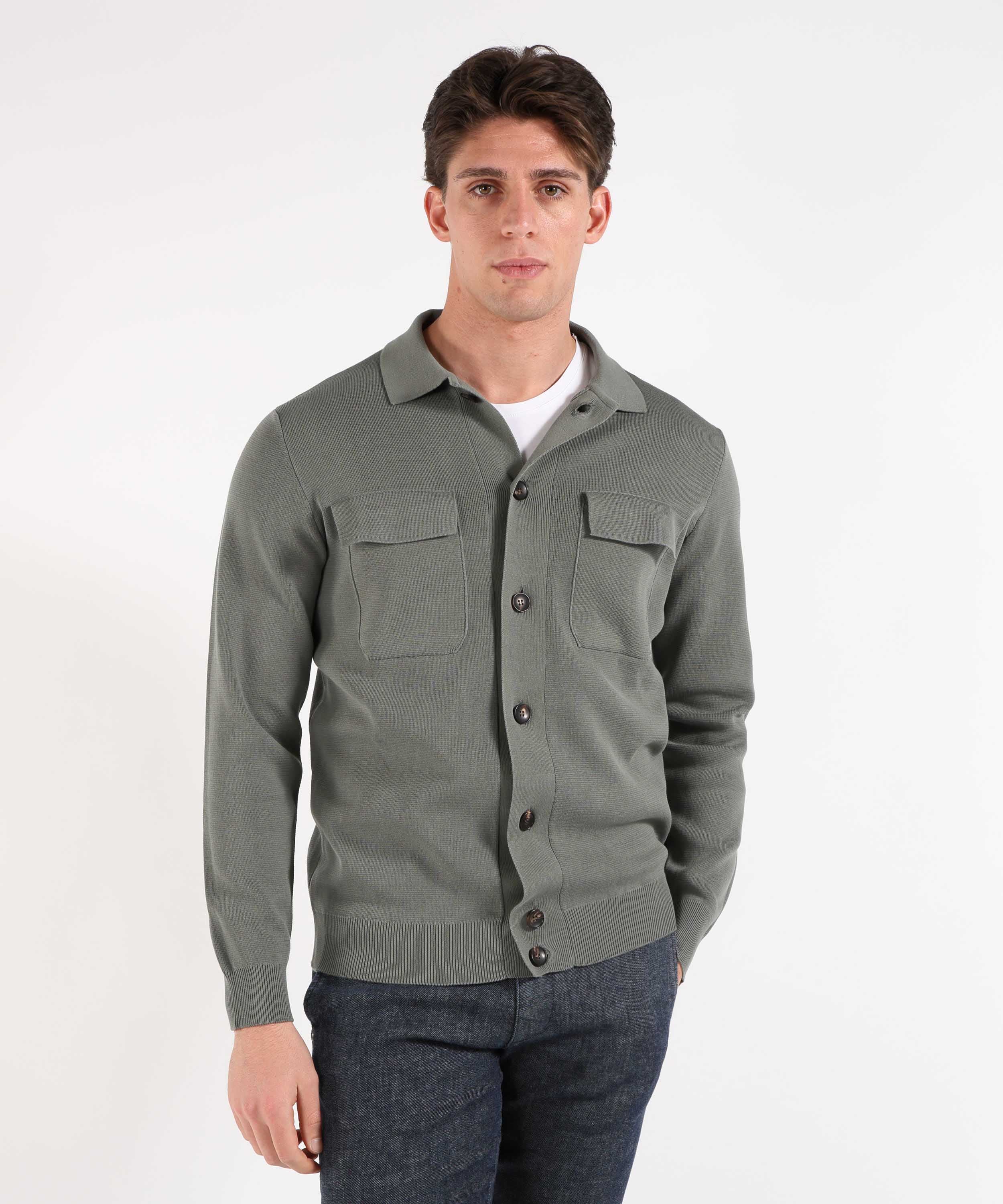 Giacche FILIPPO DE LAURENTIIS Blouson in crepe cotton con doppia tasca Verde | FILIPPO DE LAURENTIIS