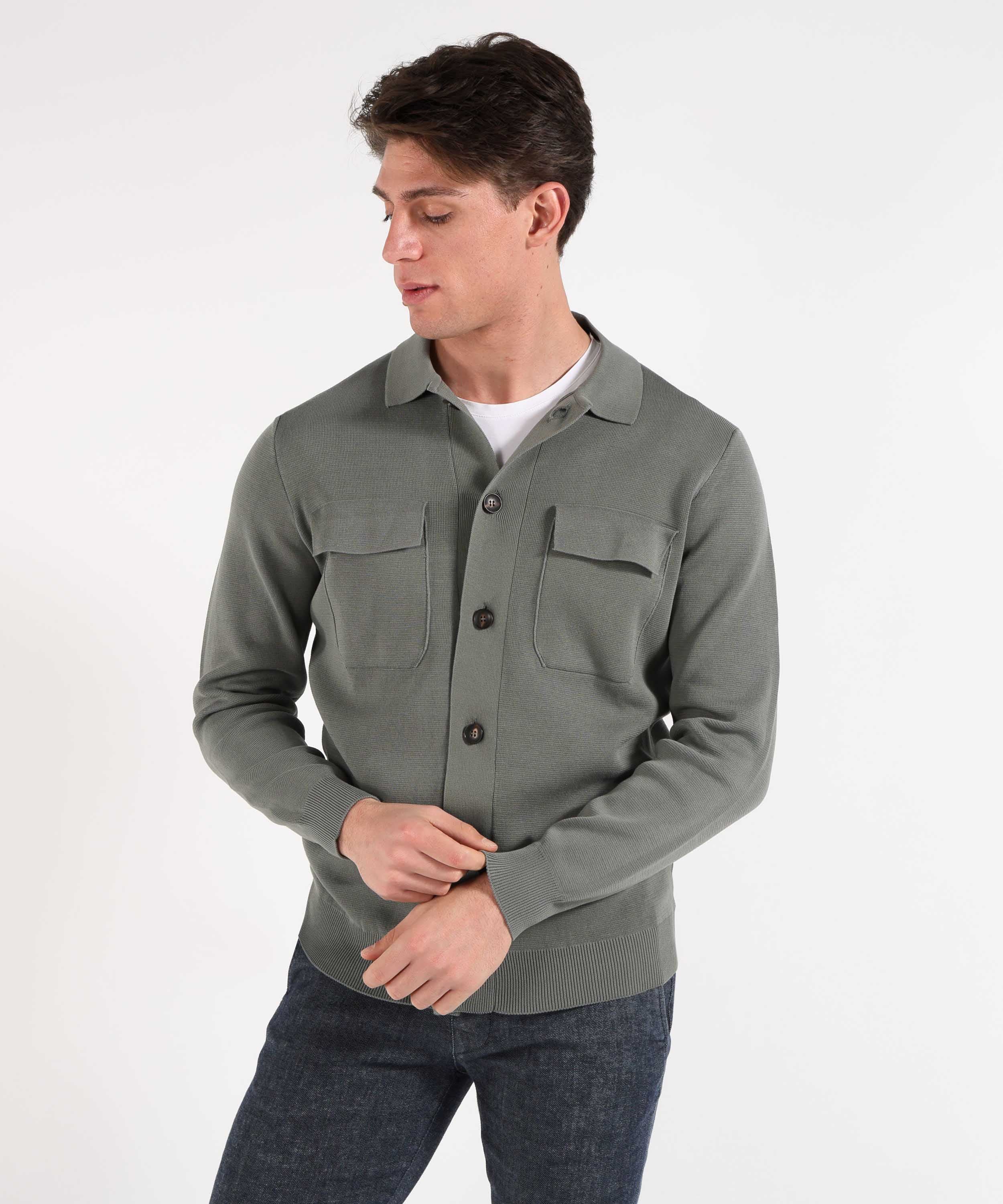 Giacche FILIPPO DE LAURENTIIS Blouson in crepe cotton con doppia tasca Verde | FILIPPO DE LAURENTIIS