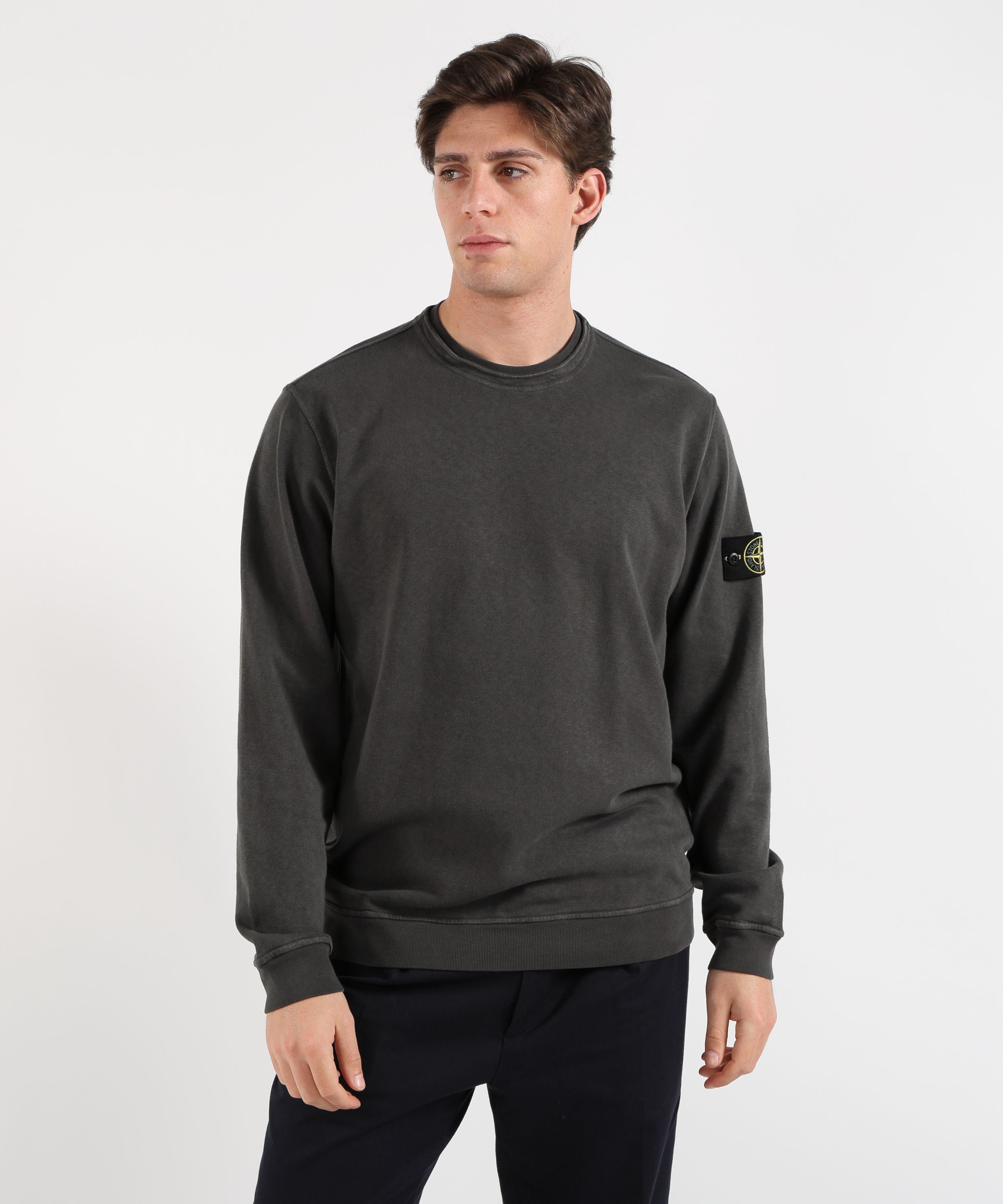 Felpe STONE ISLAND MALFILÉ FLEECE 'OLD' EFFECT - Felpa girocollo vestibilità regular Grigio scuro | STONE ISLAND