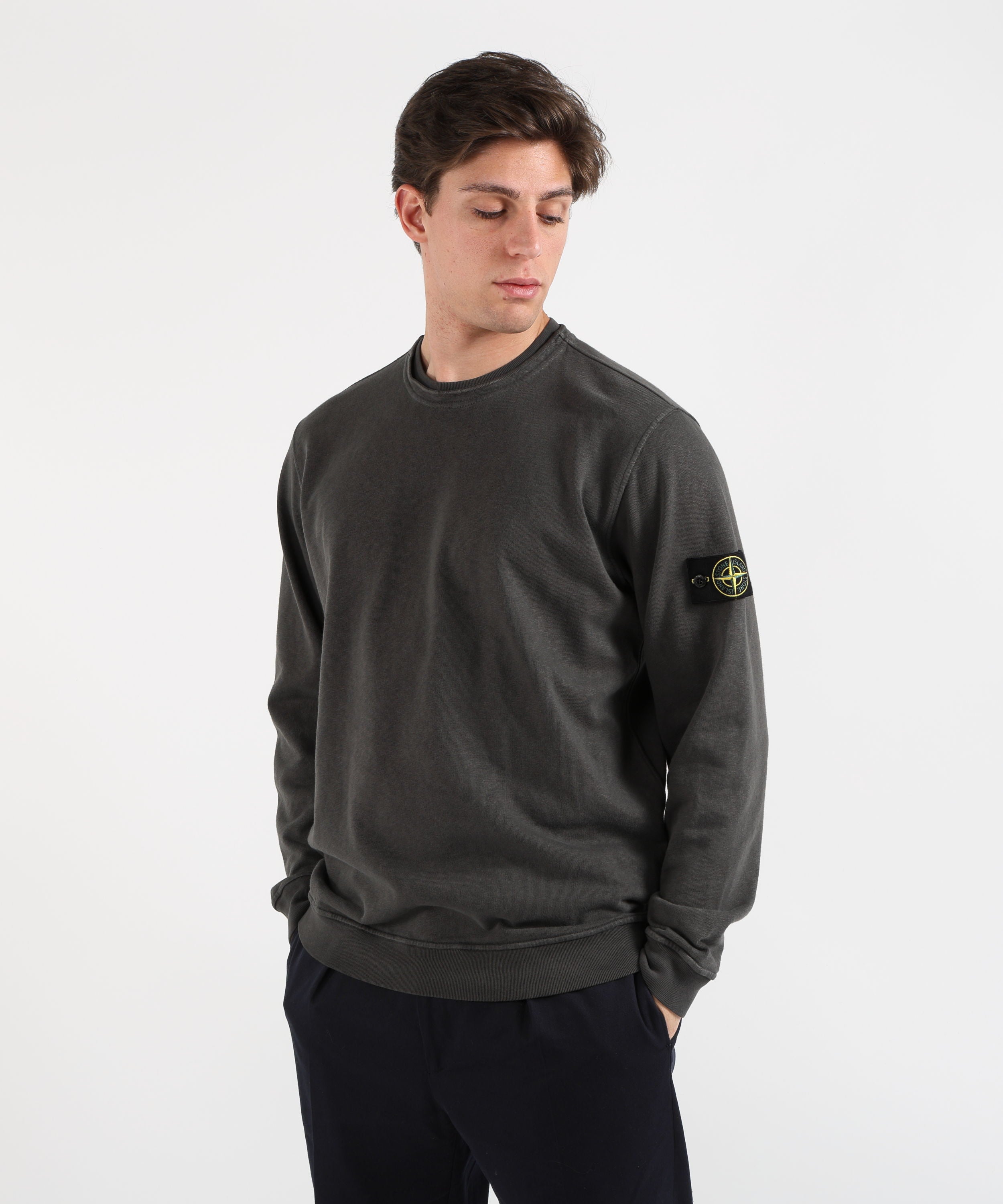 Felpe STONE ISLAND MALFILÉ FLEECE 'OLD' EFFECT - Felpa girocollo vestibilità regular Grigio scuro | STONE ISLAND
