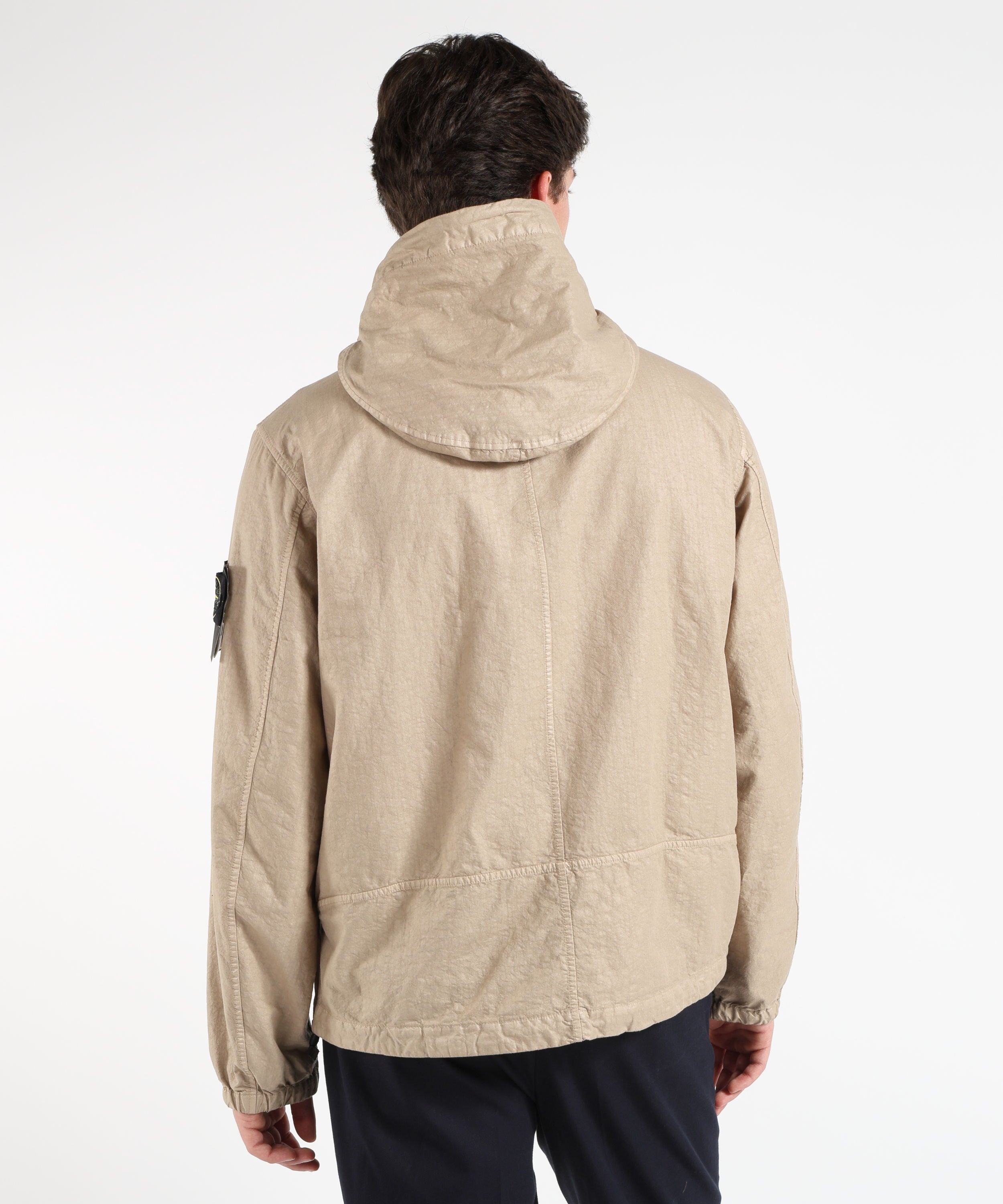 Giacche STONE ISLAND ORGANIC-LOOK NYLON PANAMA-TC - Giacca con cappuccio con zip sul collo alto Deserto | STONE ISLAND