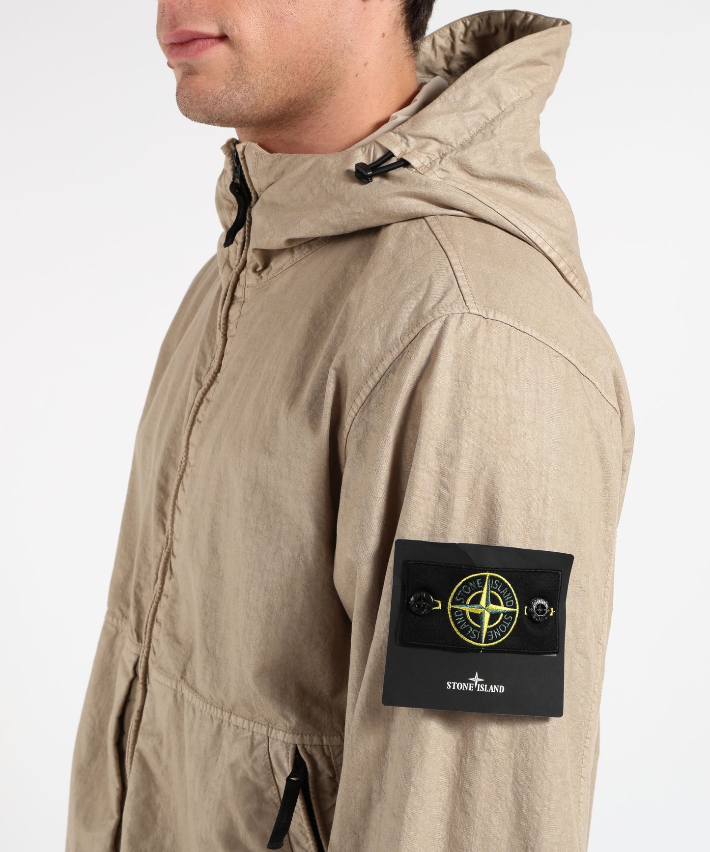 STONE ISLAND ORGANIC-LOOK NYLON PANAMA-TC - Giacca con cappuccio con zip sul collo alto