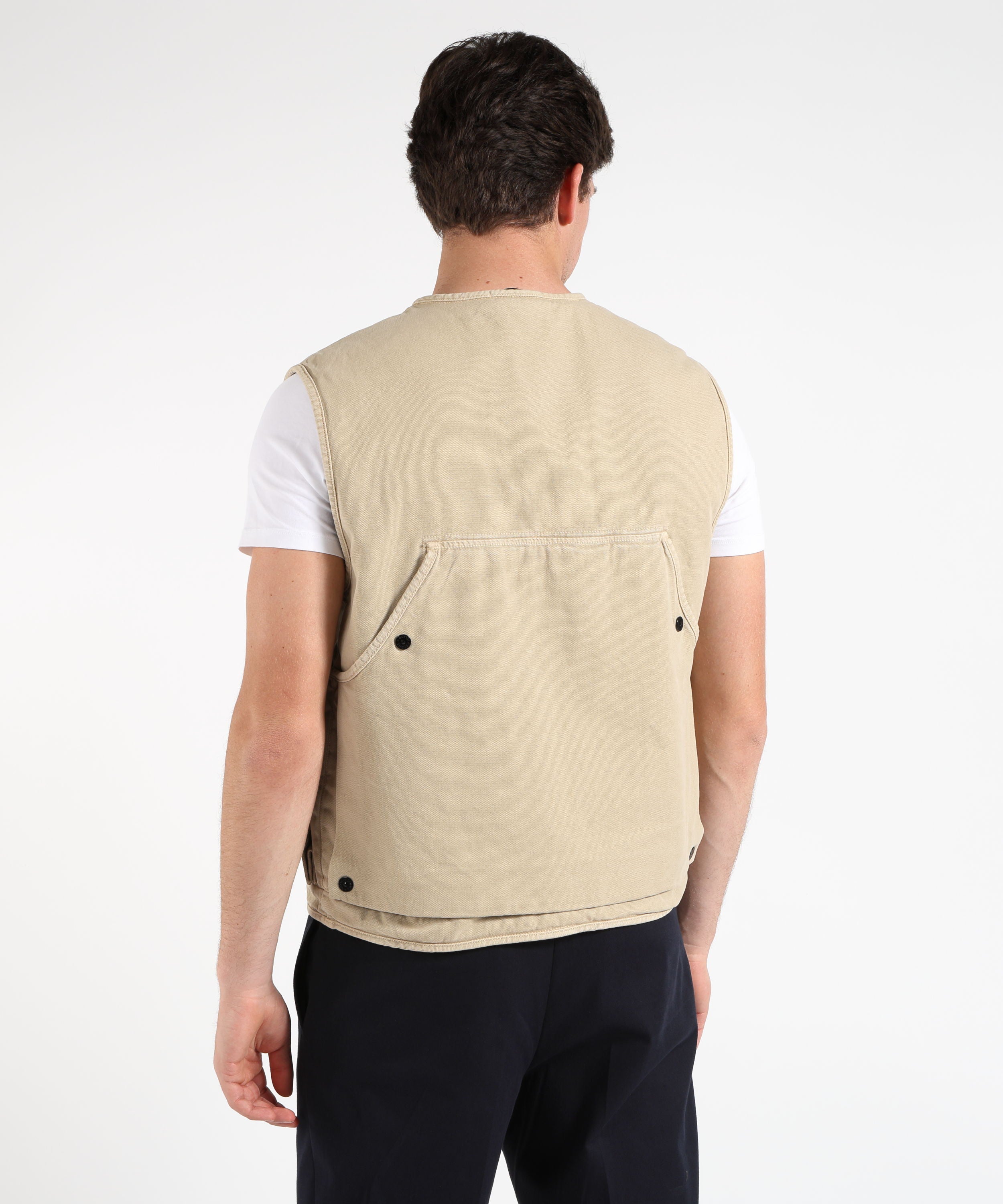 Gilet STONE ISLAND ORGANIC PANAMA COTTON 'OLD' EFFECT - Gilet vestibilità ampia con tasche multiple Deserto | STONE ISLAND
