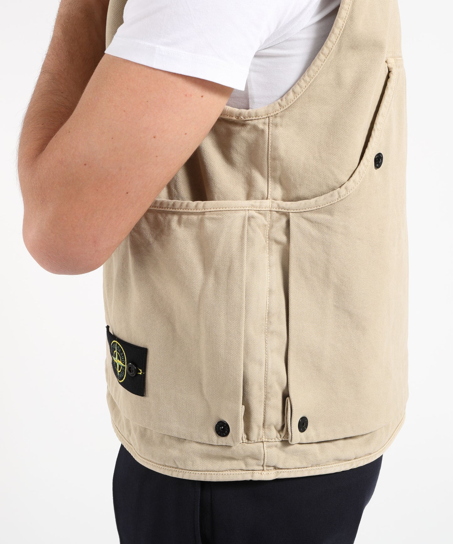 STONE ISLAND ORGANIC PANAMA COTTON 'OLD' EFFECT - Gilet vestibilità ampia con tasche multiple