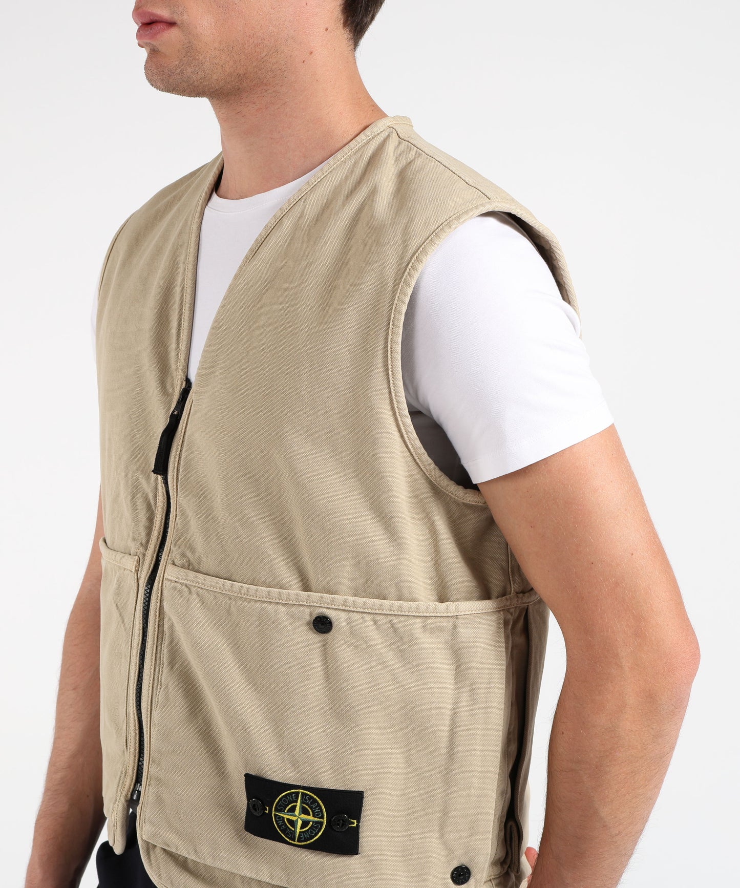 STONE ISLAND ORGANIC PANAMA COTTON 'OLD' EFFECT - Gilet vestibilità ampia con tasche multiple