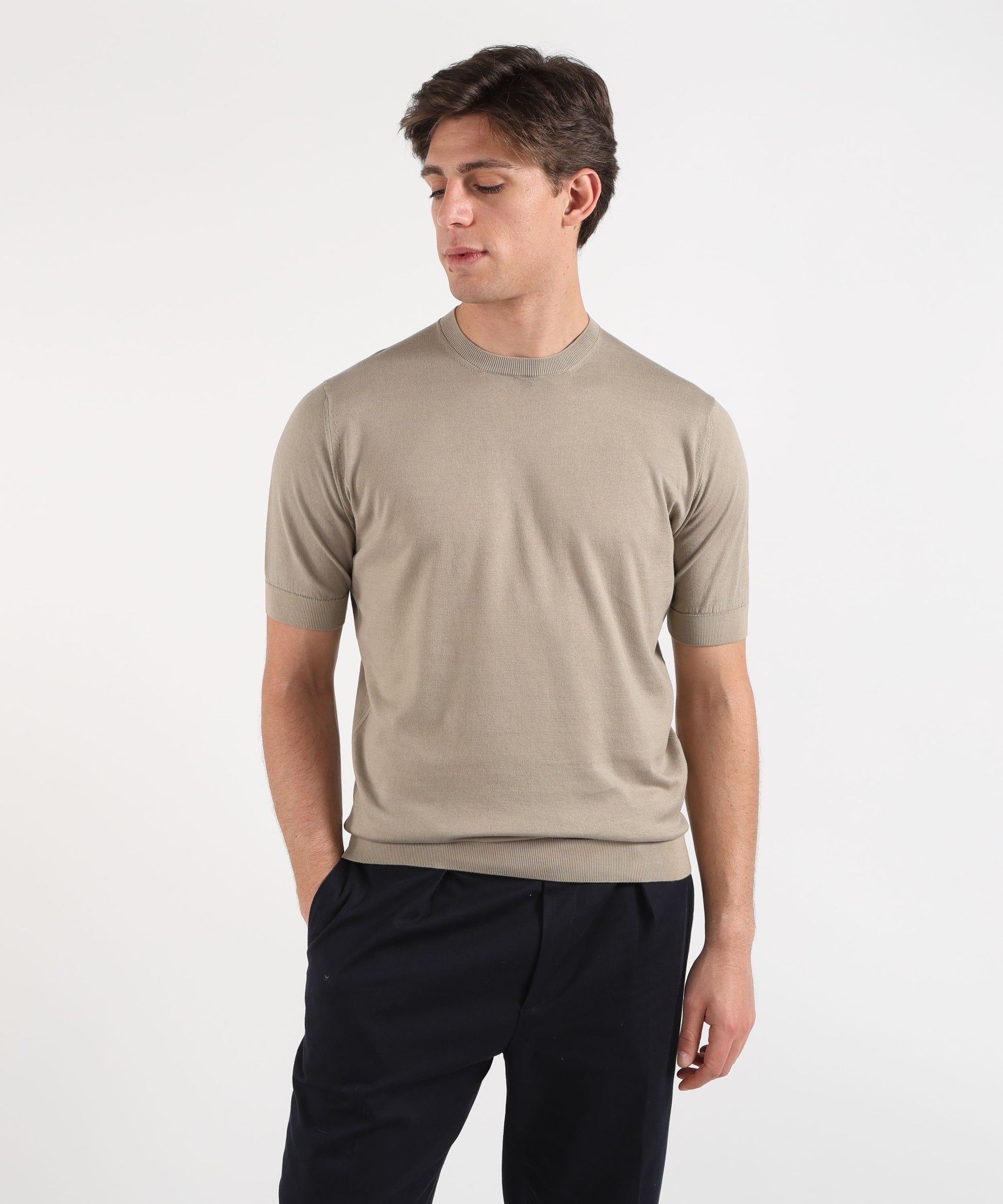 Knitwear FILIPPO DE LAURENTIIS Men’s half-sleeve T-shirt – Sublime Cotton Tortora | FILIPPO DE LAURENTIIS