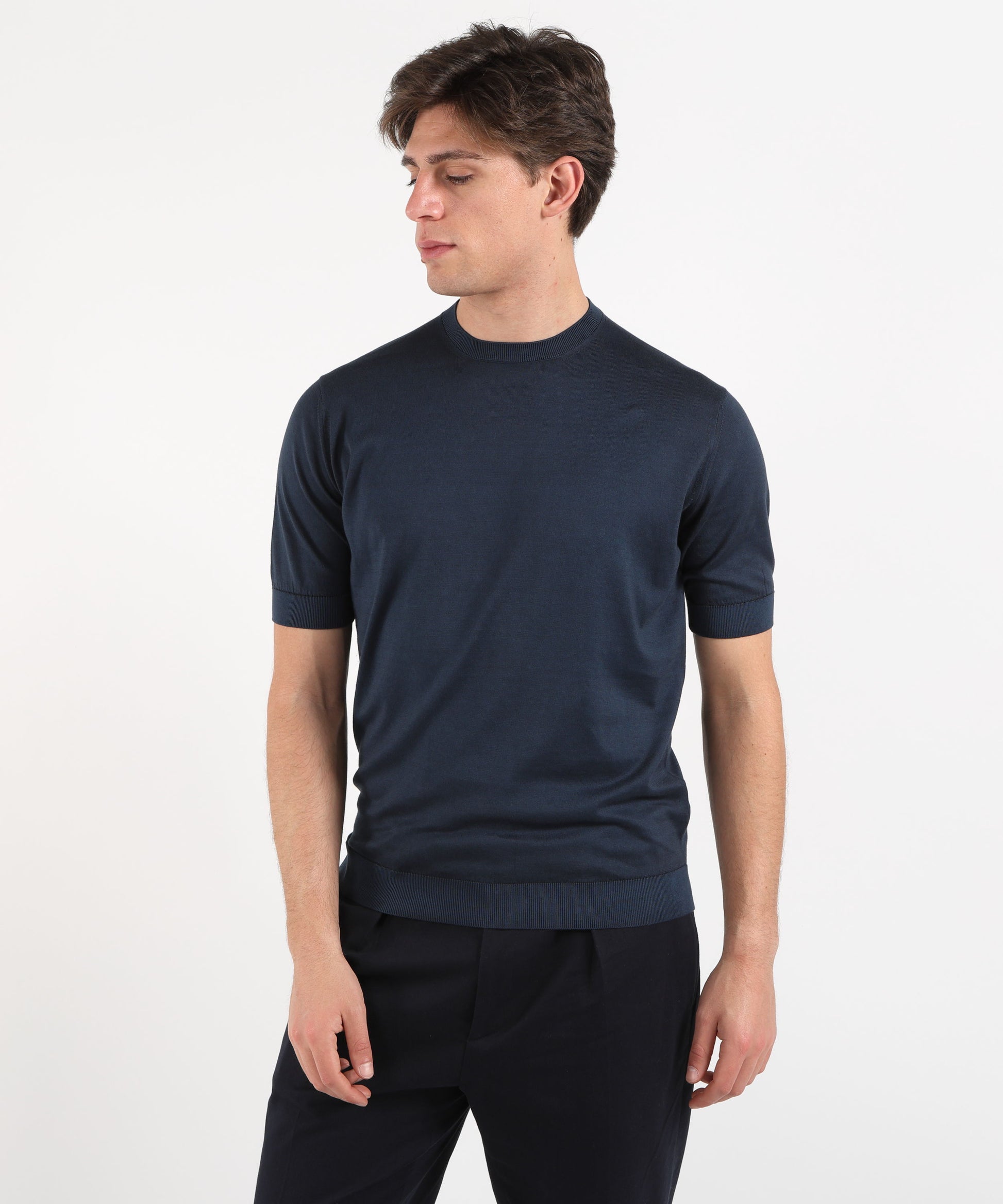Knitwear FILIPPO DE LAURENTIIS Men’s half-sleeve T-shirt – Sublime Cotton Indaco | FILIPPO DE LAURENTIIS